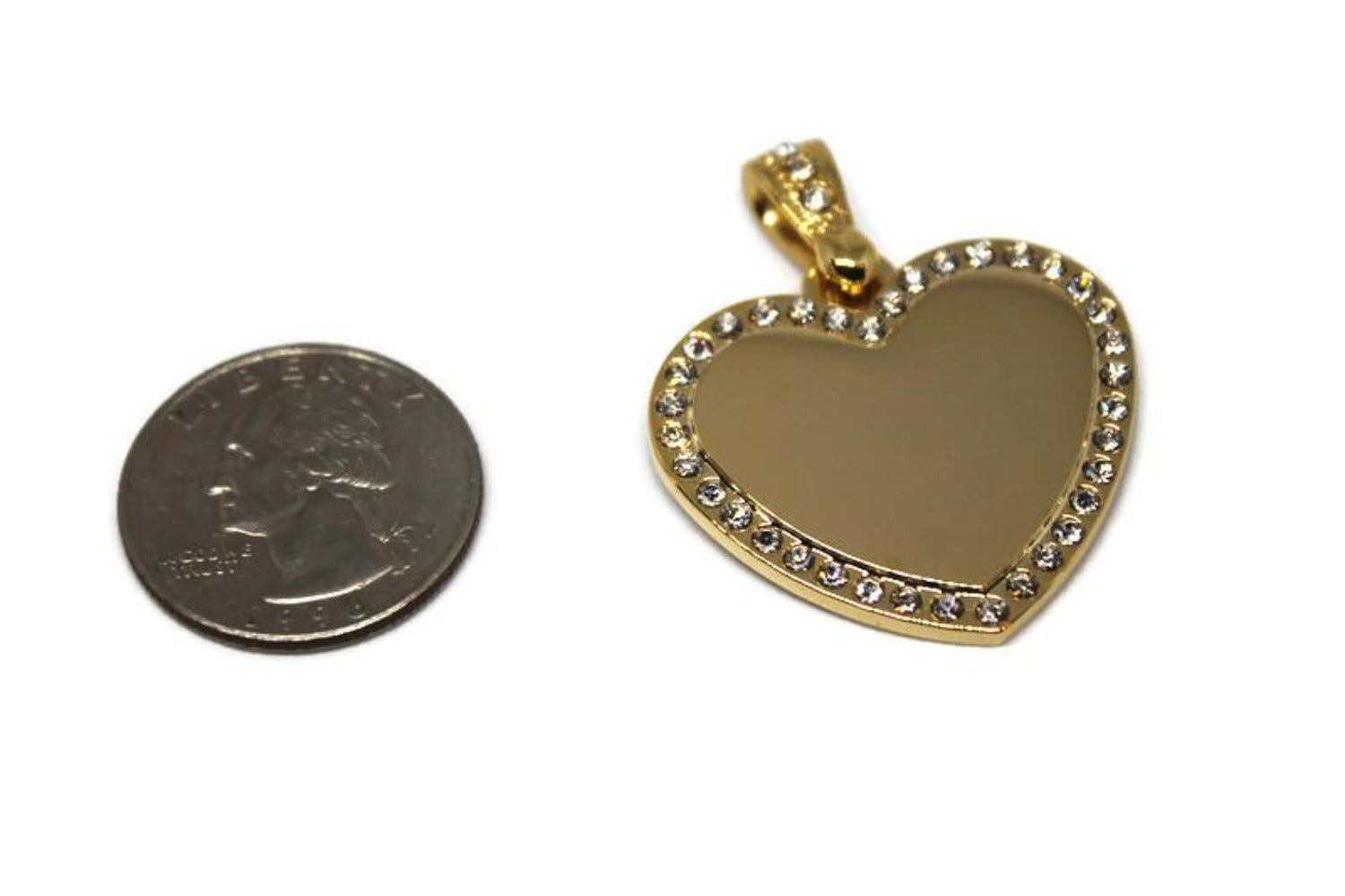 CZ STAINLESS STEEL IPG GOLD HEART BLING BAIL WITH ROLO CHAIN - Samstagsandmore