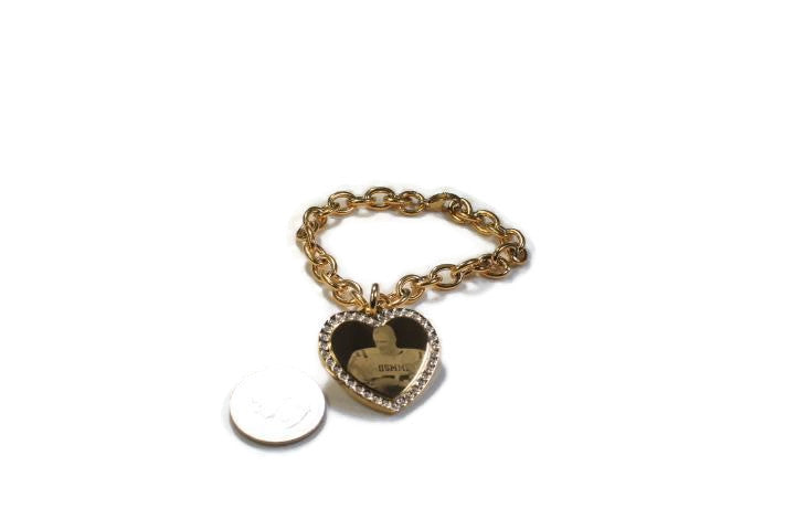 Photo Picture Text Custom Engraved CZ Bling Gold IPG Stainless Steel Heart With Oval Link Chain USMMA - Samstagsandmore