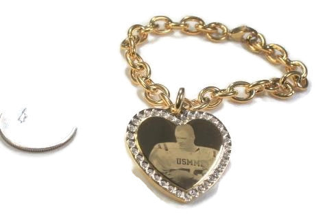 Photo Picture Text Custom Engraved CZ Bling Gold IPG Stainless Steel Heart With Oval Link Chain USMMA - Samstagsandmore