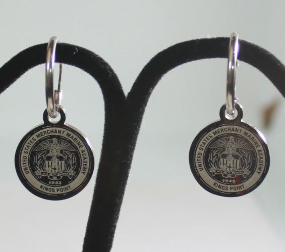 EARRINGS USMMA KP MERCHANT MARINE ACADEMY SILVER COLOR STAINLESS STEEL RING HOOP - Samstagsandmore