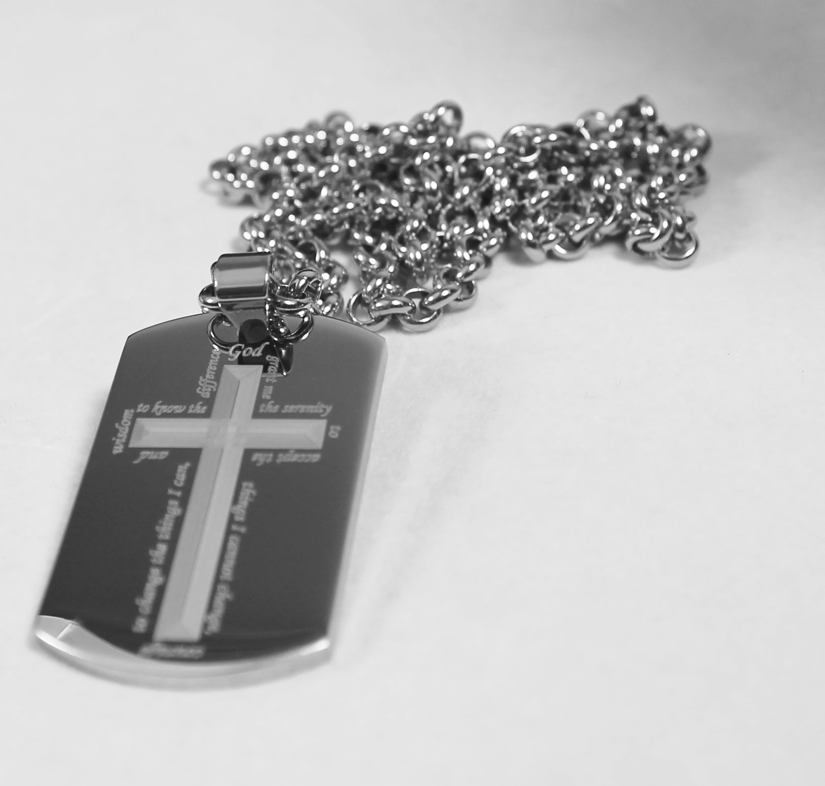 SERENITY PRAYER AROUND CROSS SOLID THICK STAINLESS STEEL RELIGION NECKLACE - Samstagsandmore