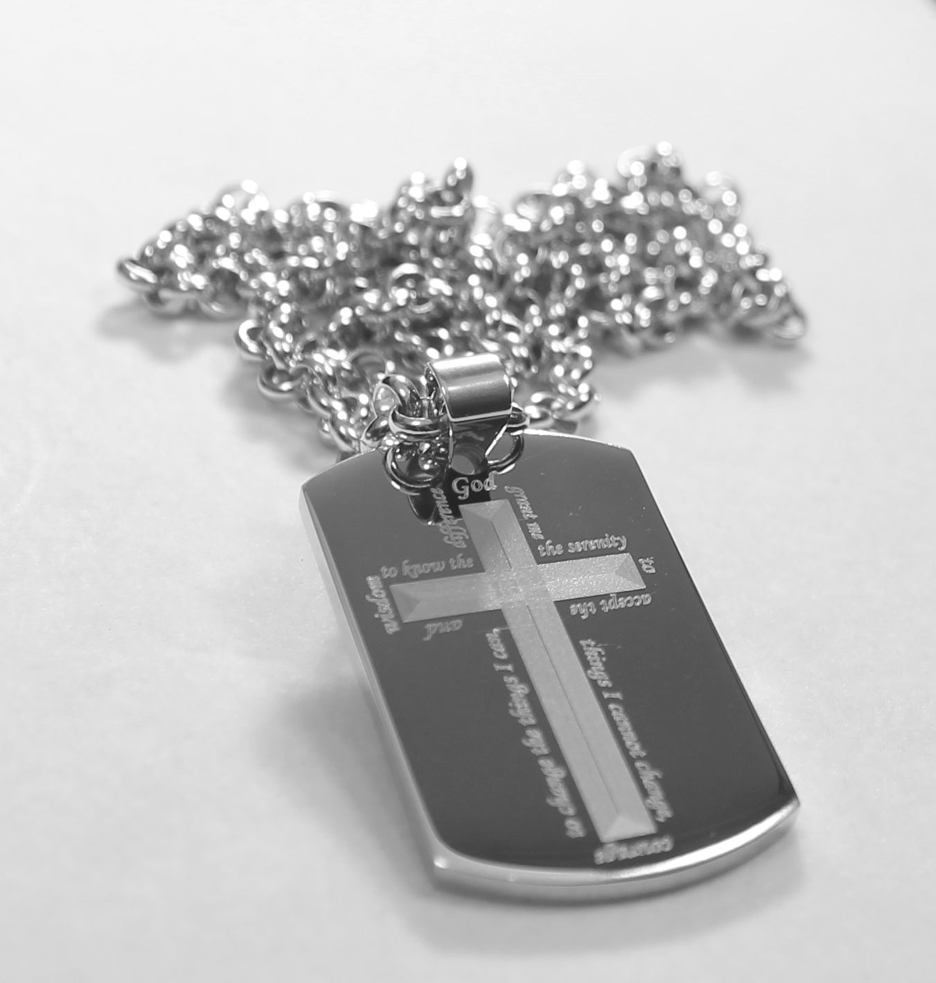 SERENITY PRAYER AROUND CROSS SOLID THICK STAINLESS STEEL RELIGION NECKLACE - Samstagsandmore