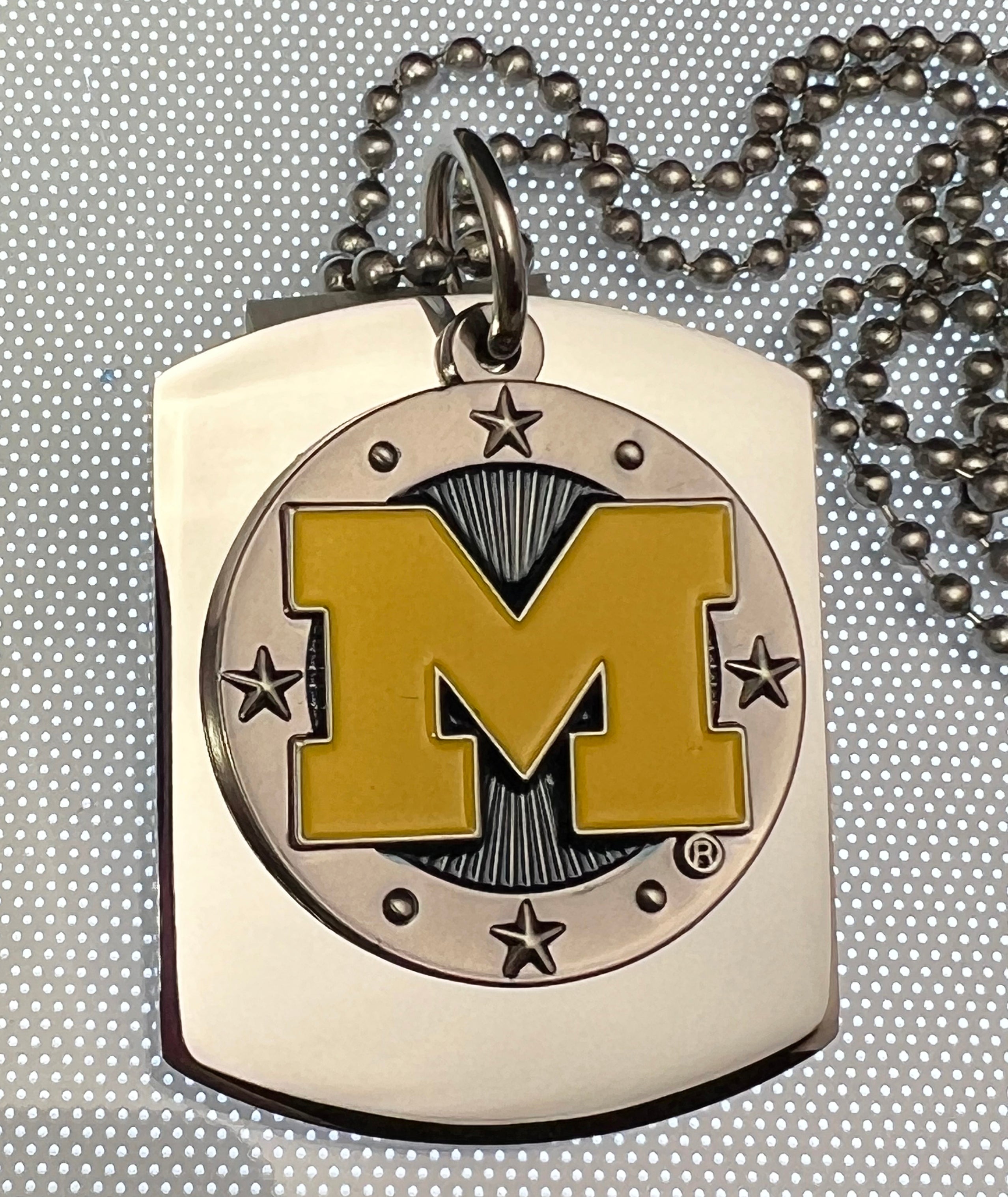 University Of Michigan x large dog tag stainless steel necklace with logo