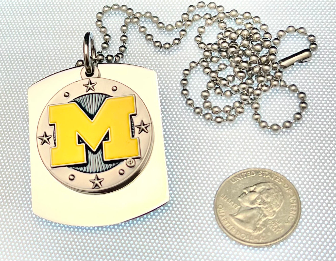 University Of Michigan x large dog tag stainless steel necklace with logo
