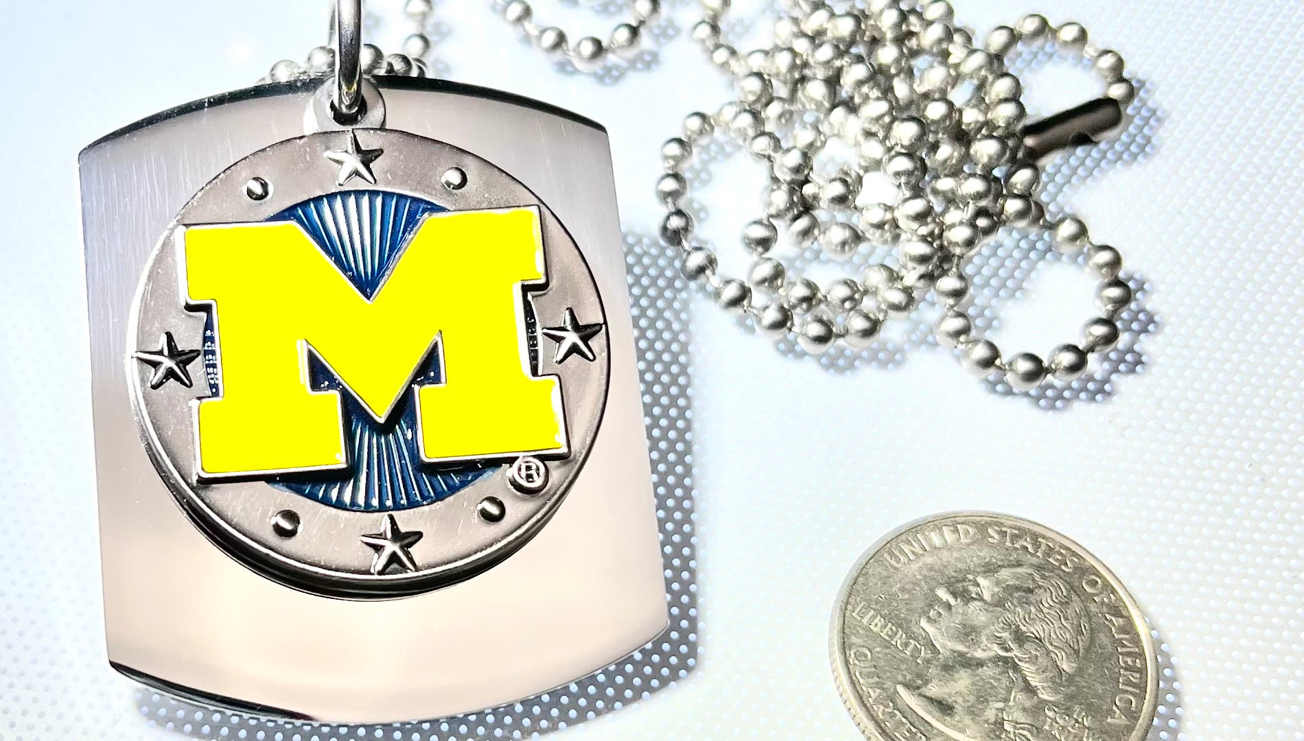 University Of Michigan x large dog tag stainless steel necklace with logo