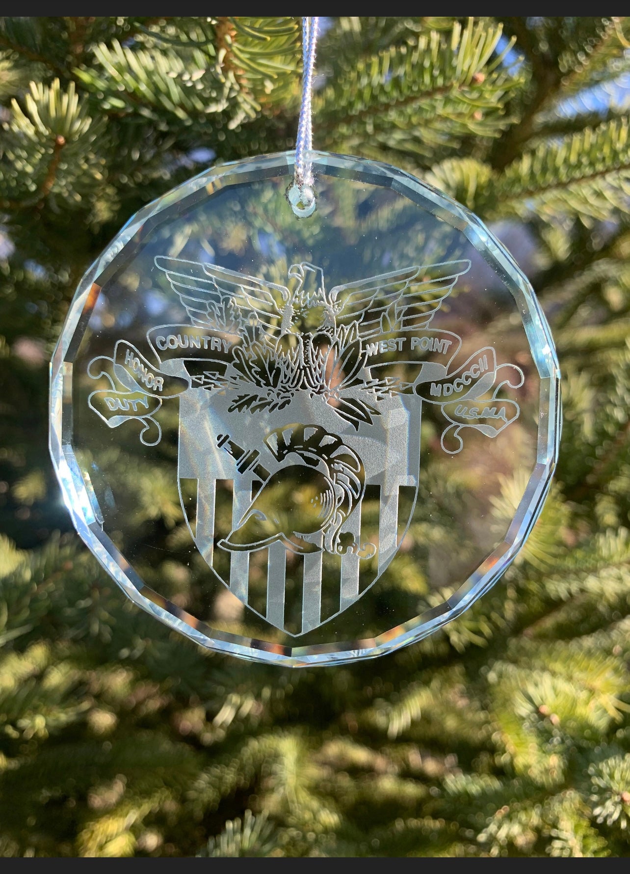 USMA US Military Academy at West Point K9 Optical Crystal faceted round thick ornament