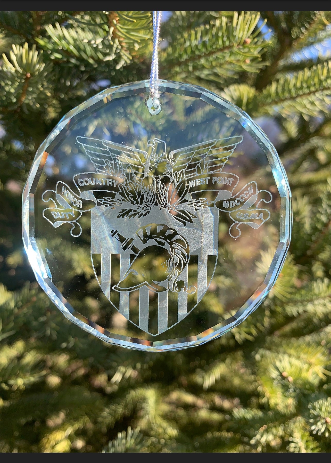 USMA US Military Academy at West Point K9 Optical Crystal faceted round thick ornament