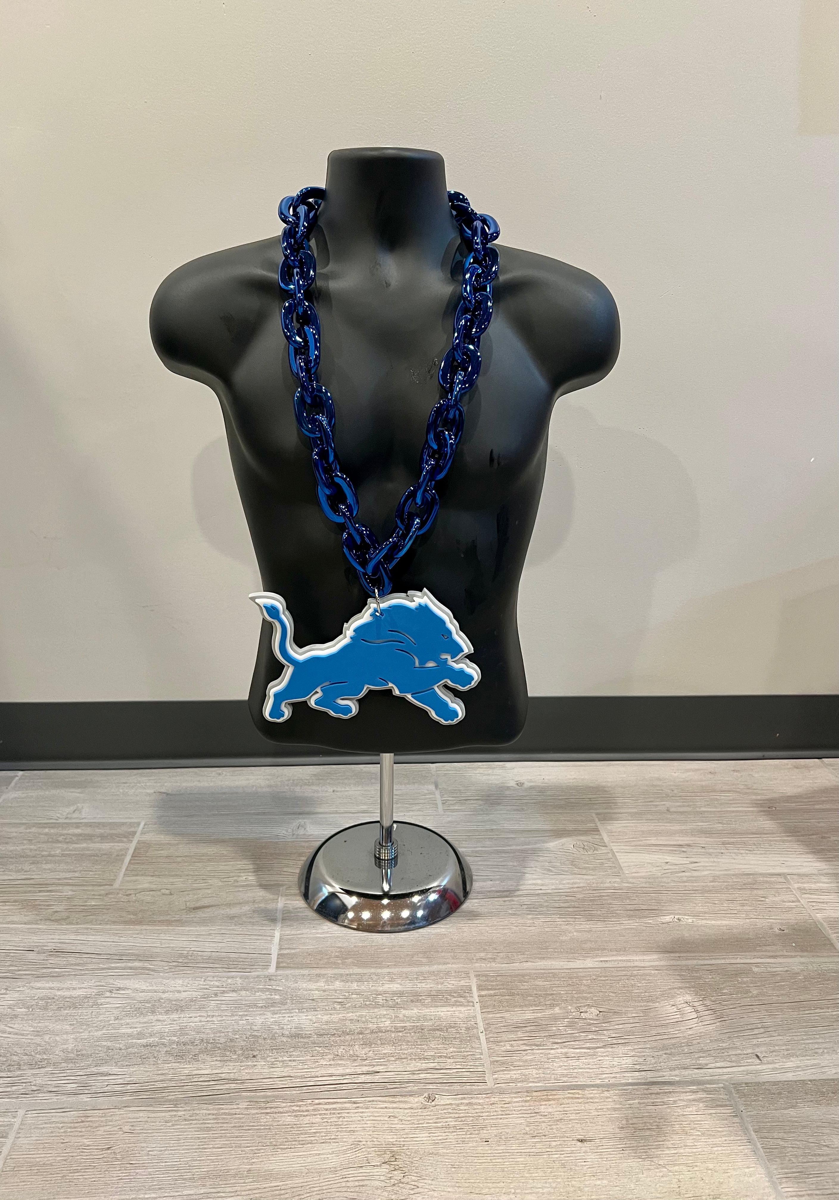 New NFL Detroit Lions Blue Fan Chain Necklace Foam
