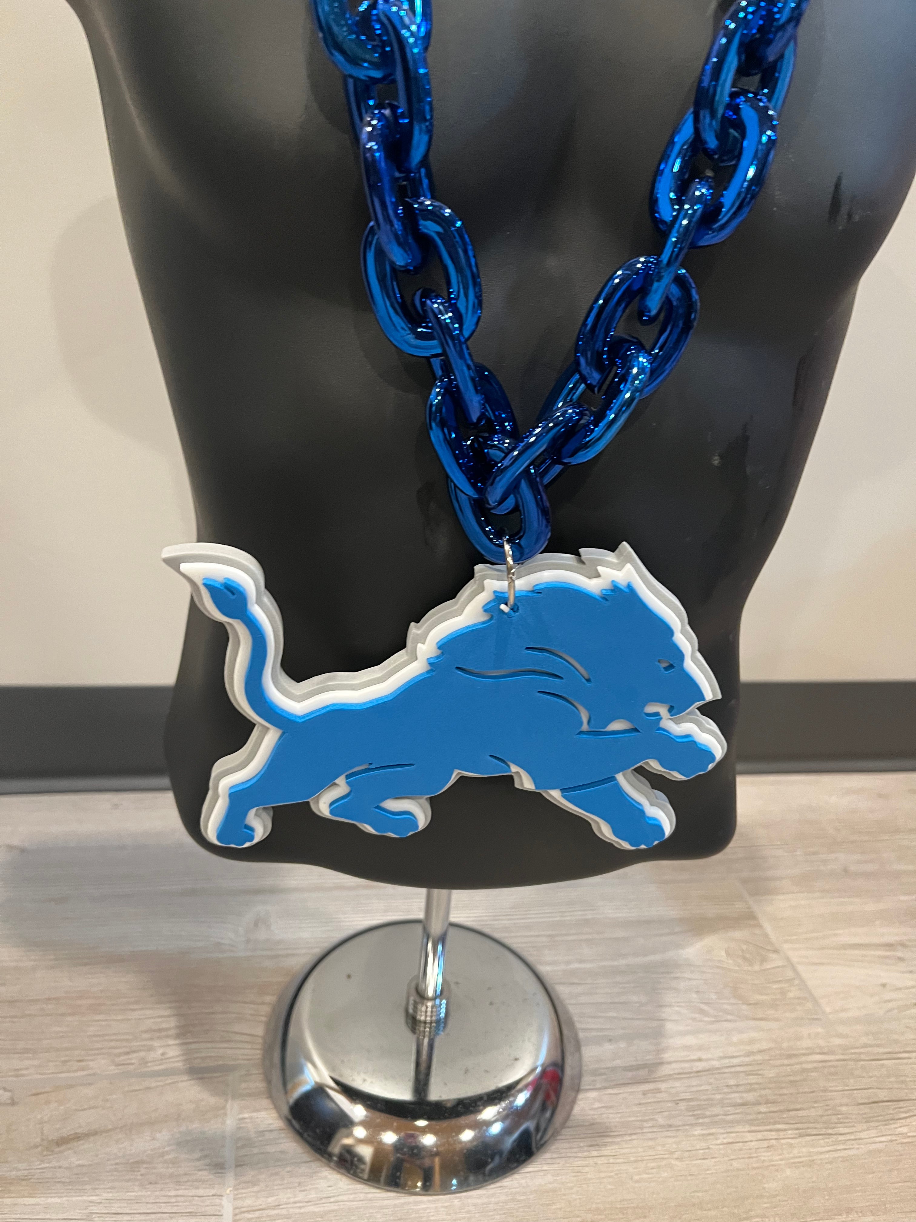 New NFL Detroit Lions Blue Fan Chain Necklace Foam