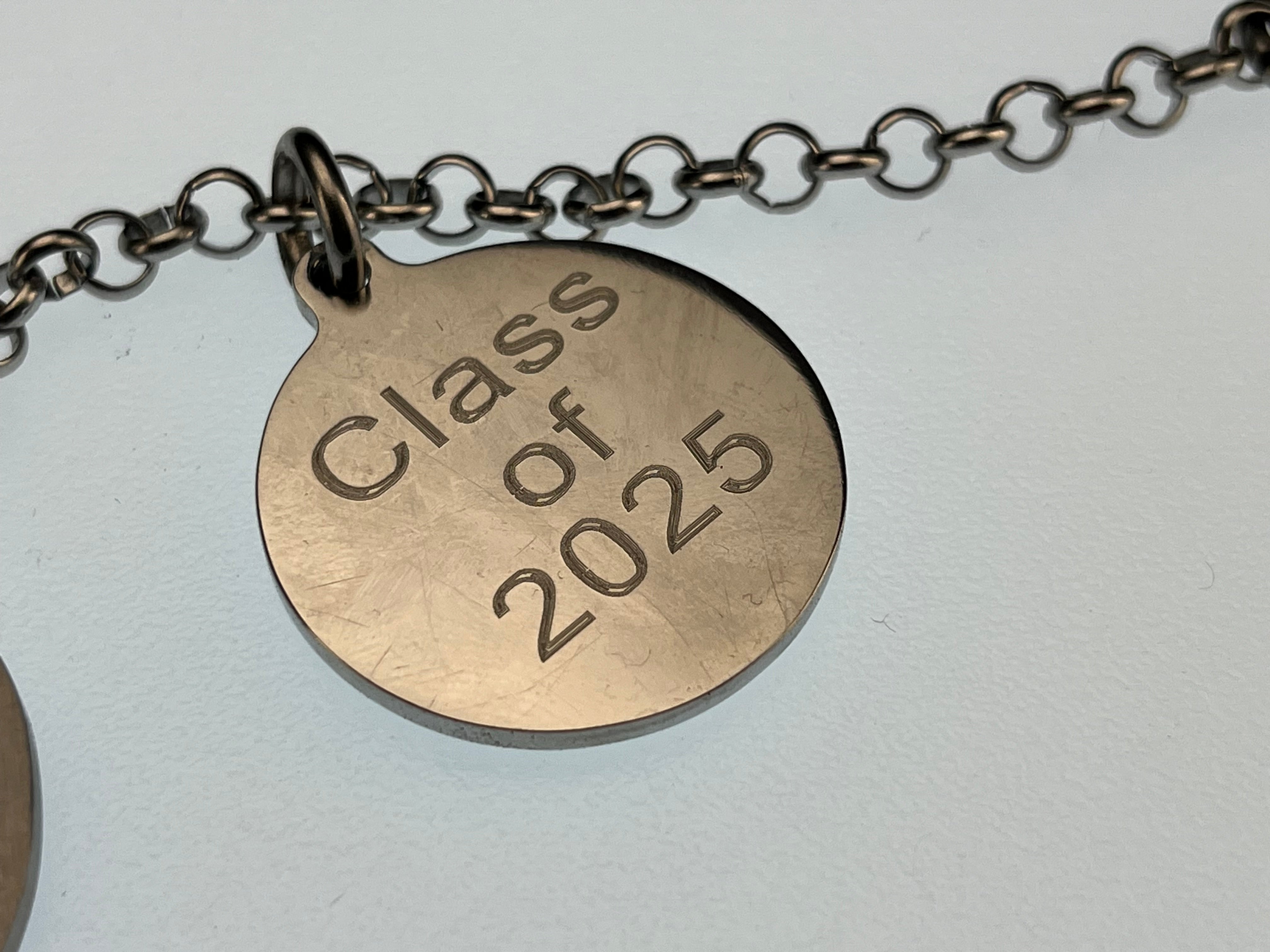 USMMA US Merchant Marine Academy KP football charm and  CZ bling round logo pendant on stainless steel rolo braceletchain