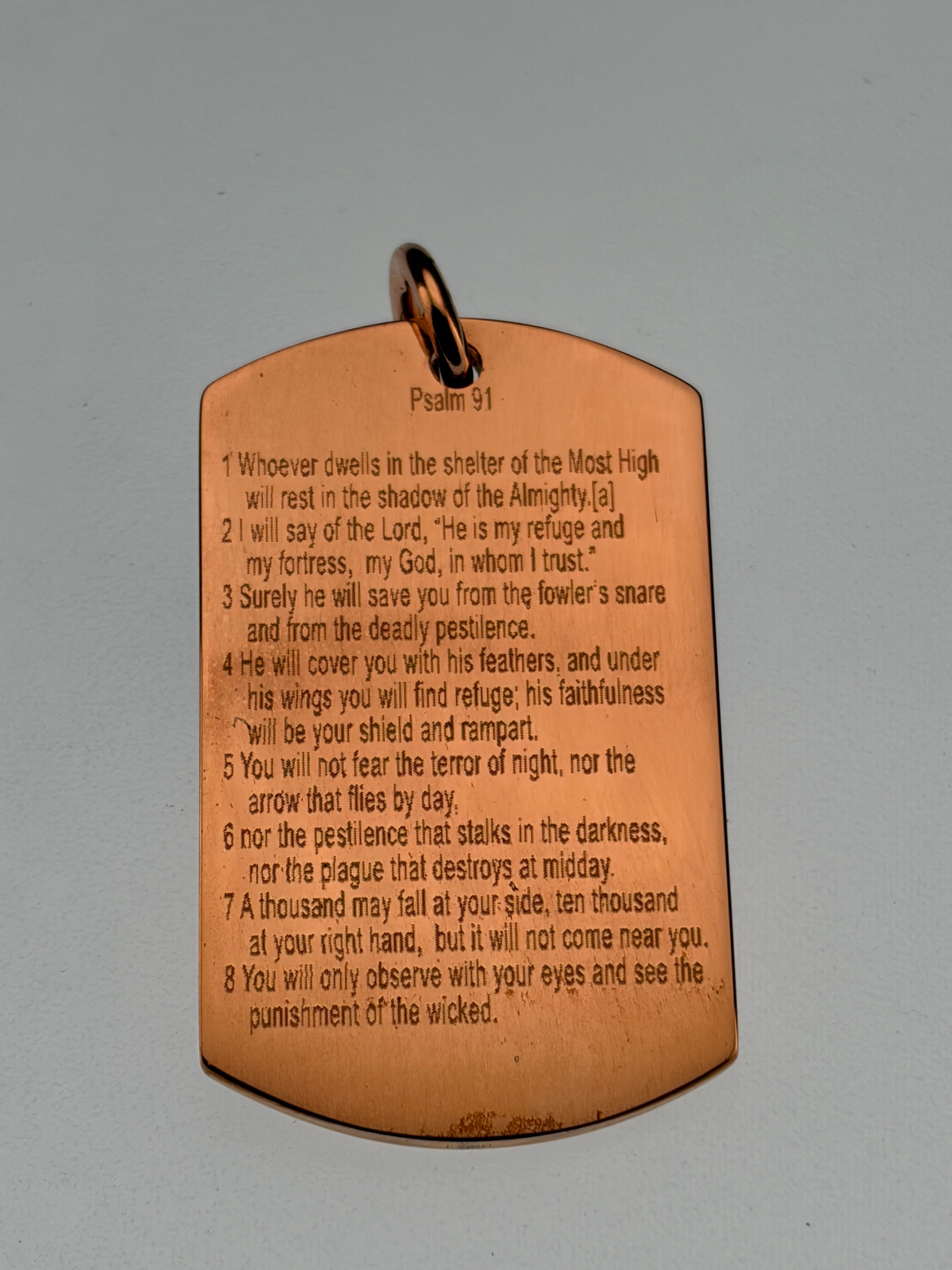 Psalm 91 necklace Solid Copper Double Sided Cross Dog Tag Pendant