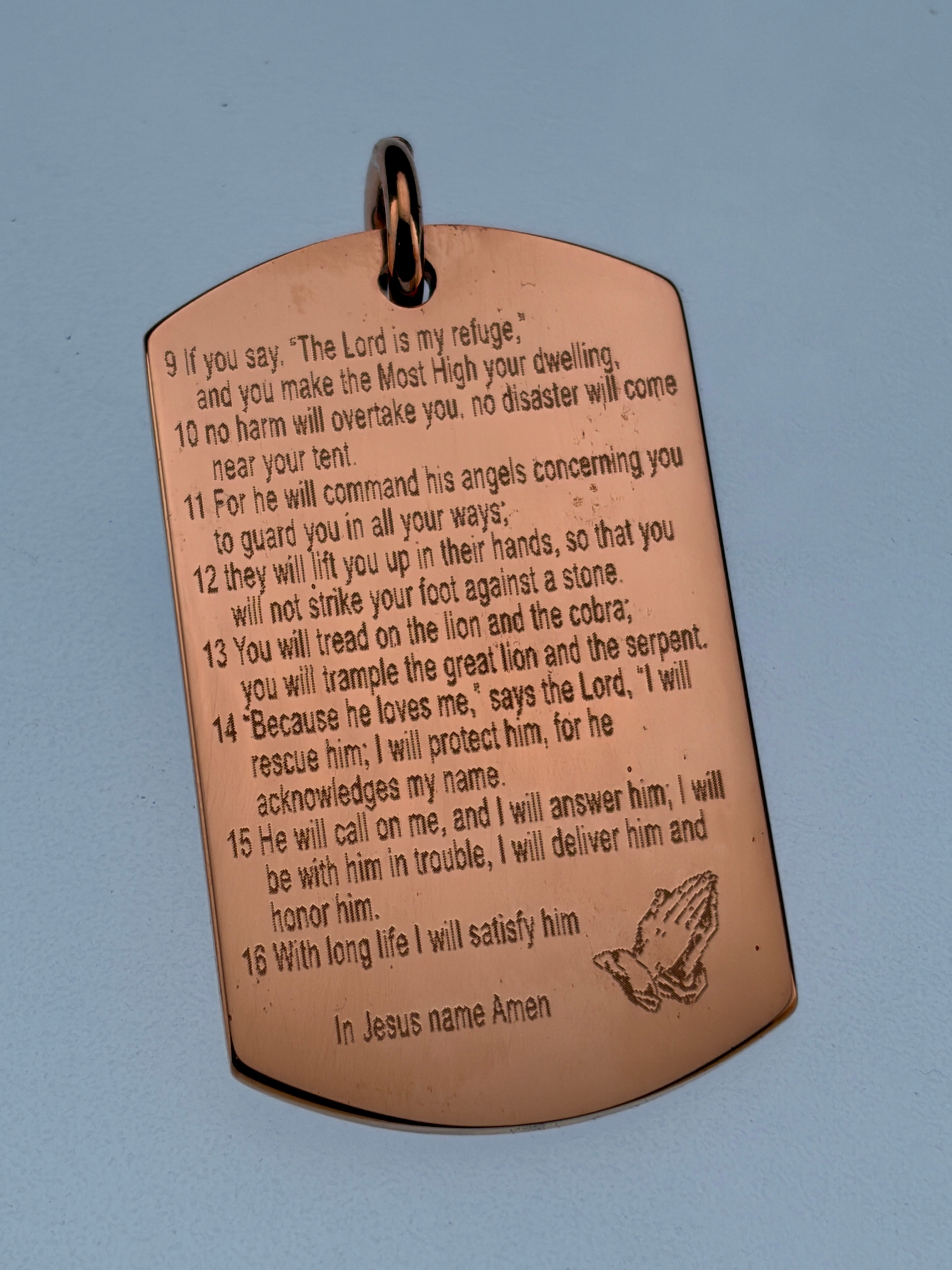 Psalm 91 necklace Solid Copper Double Sided Cross Dog Tag Pendant