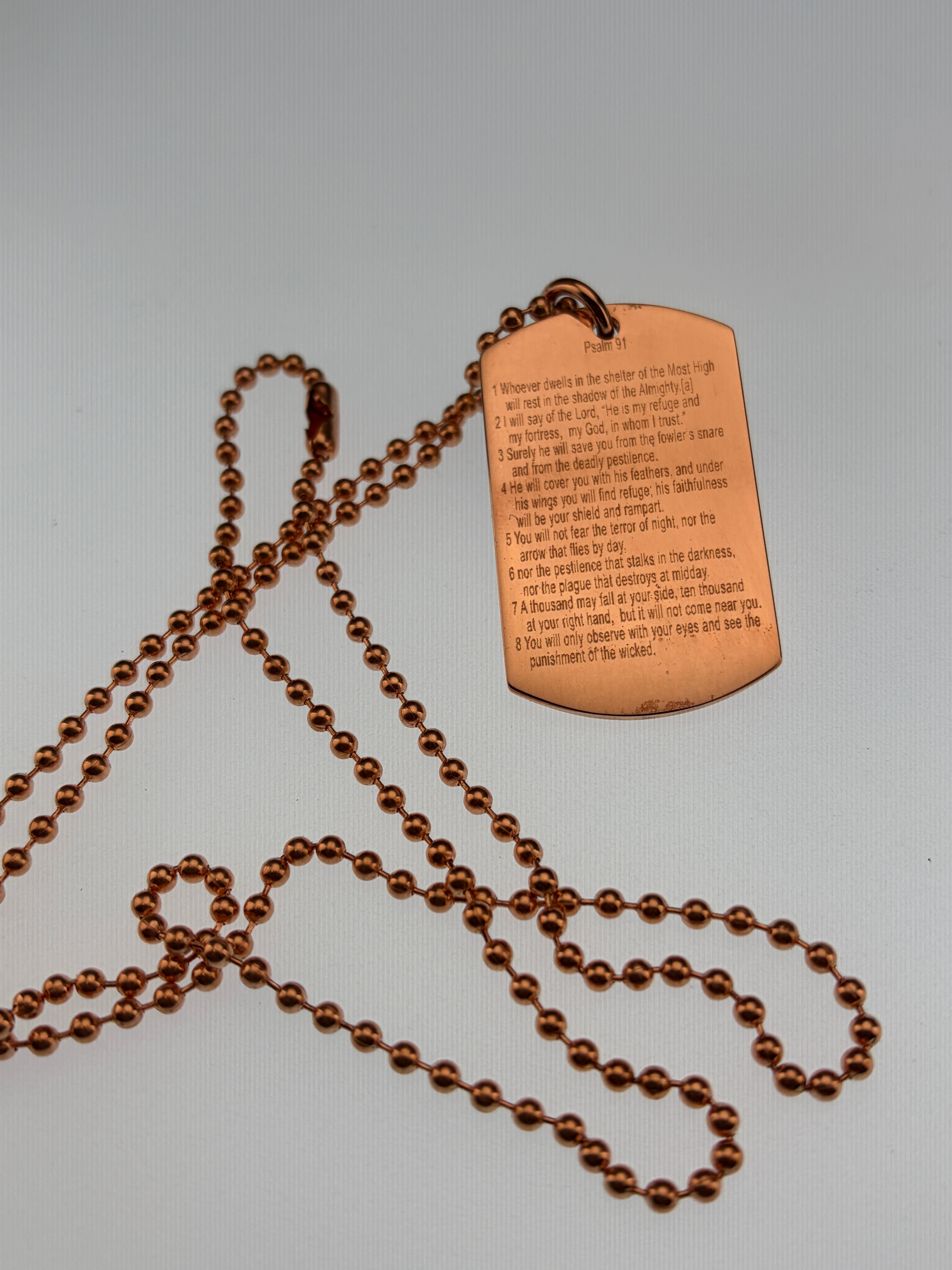 Psalm 91 necklace Solid Copper Double Sided Cross Dog Tag Pendant