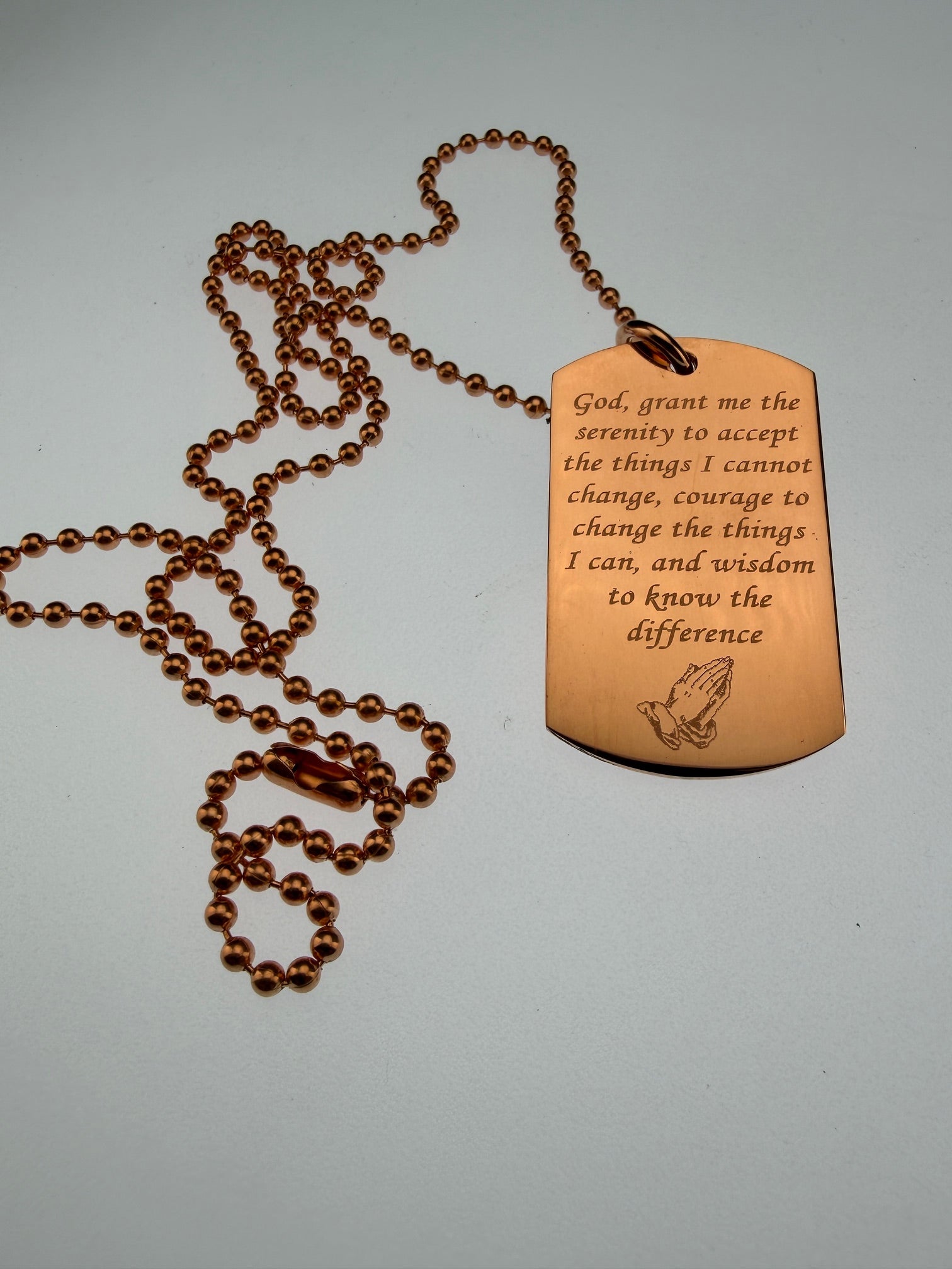 Serenity Prayer necklace Solid Copper Dog Tag Pendant