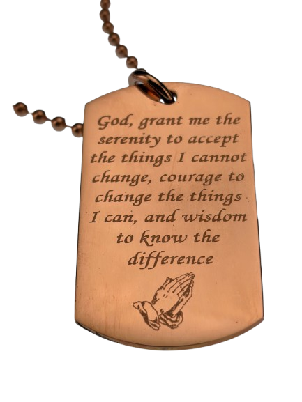 Serenity Prayer necklace Solid Copper Dog Tag Pendant