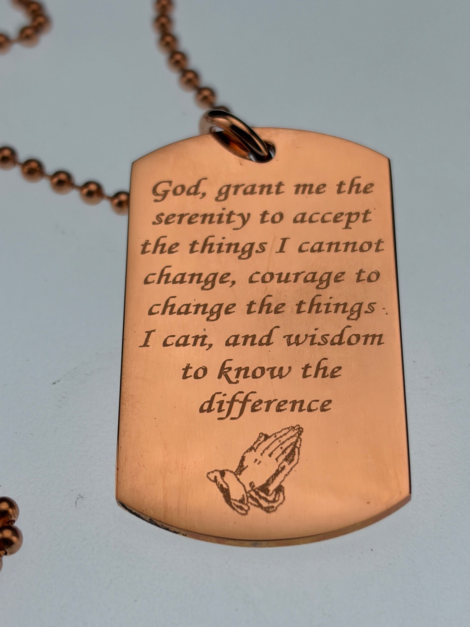 Serenity Prayer necklace Solid Copper Dog Tag Pendant