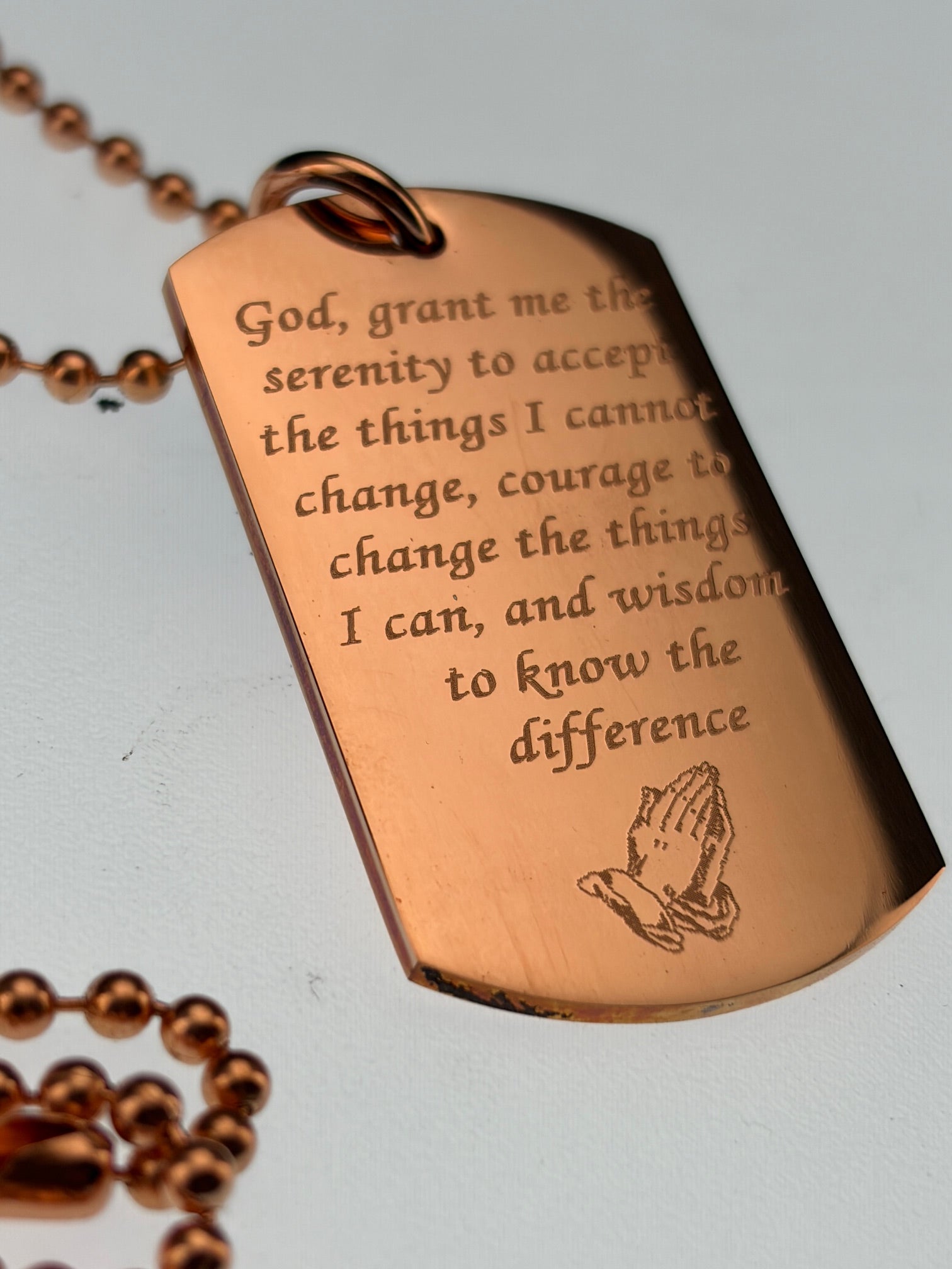 Serenity Prayer necklace Solid Copper Dog Tag Pendant