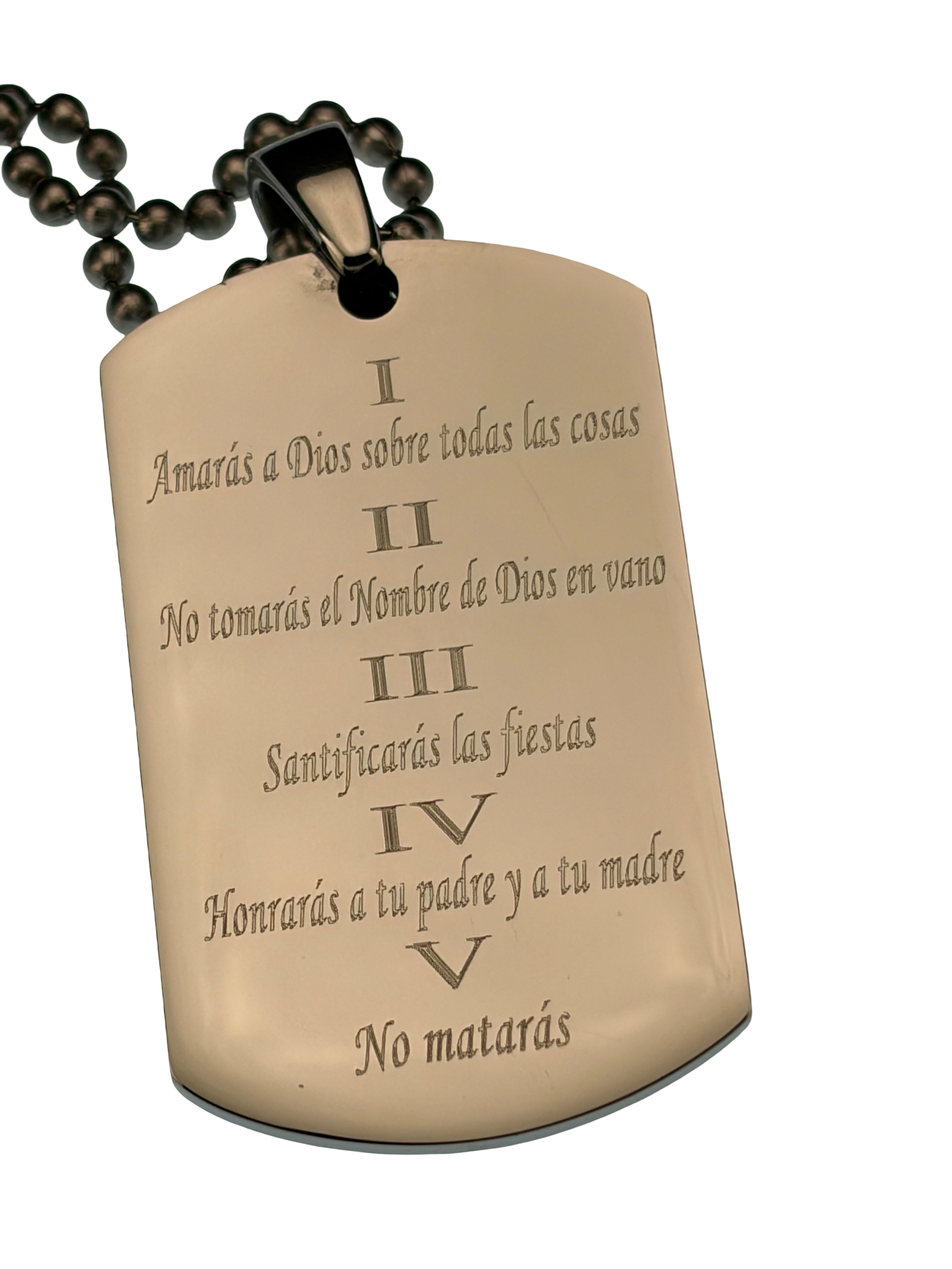Collar de oración de cadena de bola de acero inoxidable sólido y grueso en español Spanish 10 Commandments Solid Thick  Stainless Steel Ball Chain Prayer Necklace