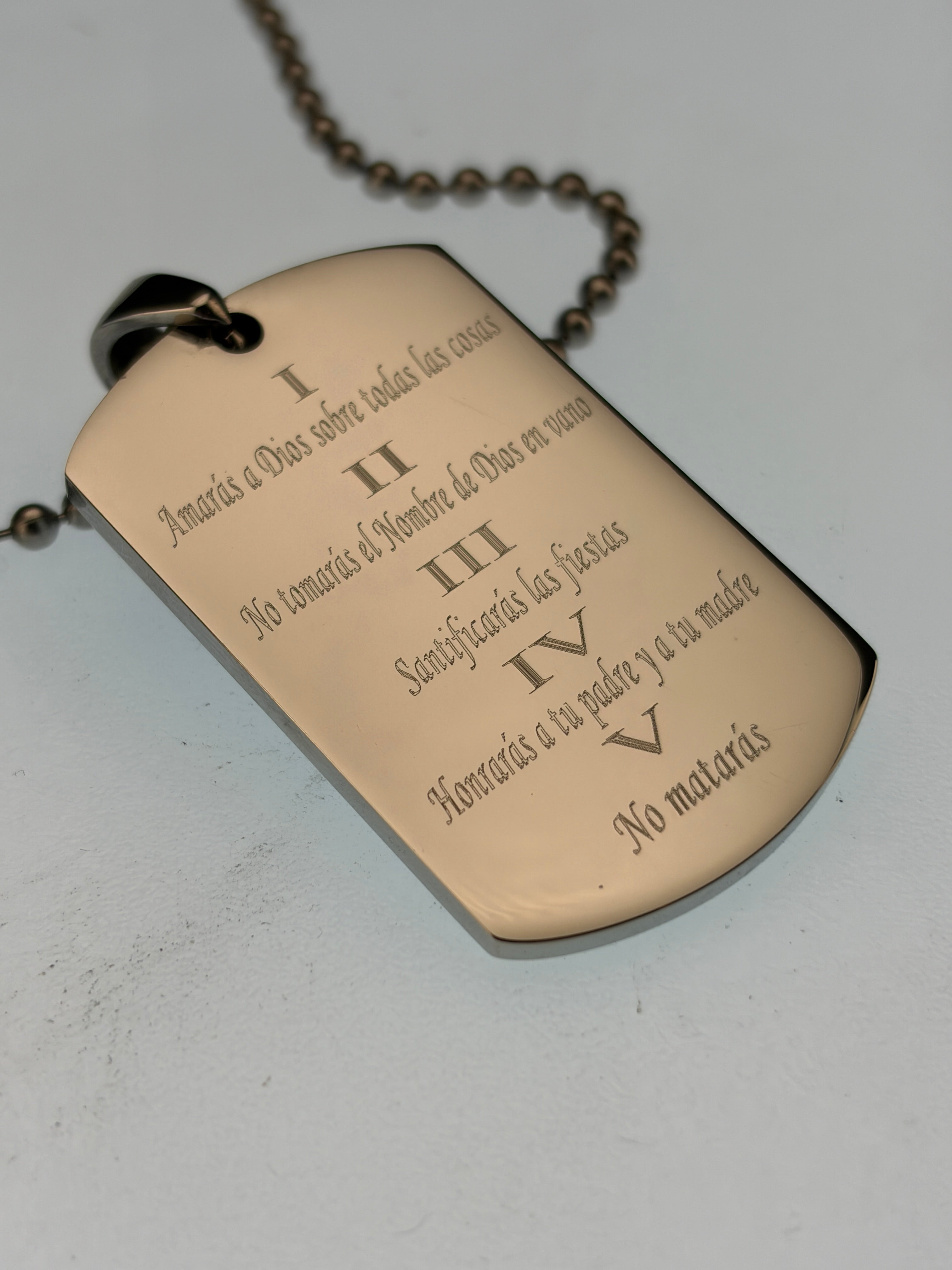 Collar de oración de cadena de bola de acero inoxidable sólido y grueso en español Spanish 10 Commandments Solid Thick  Stainless Steel Ball Chain Prayer Necklace