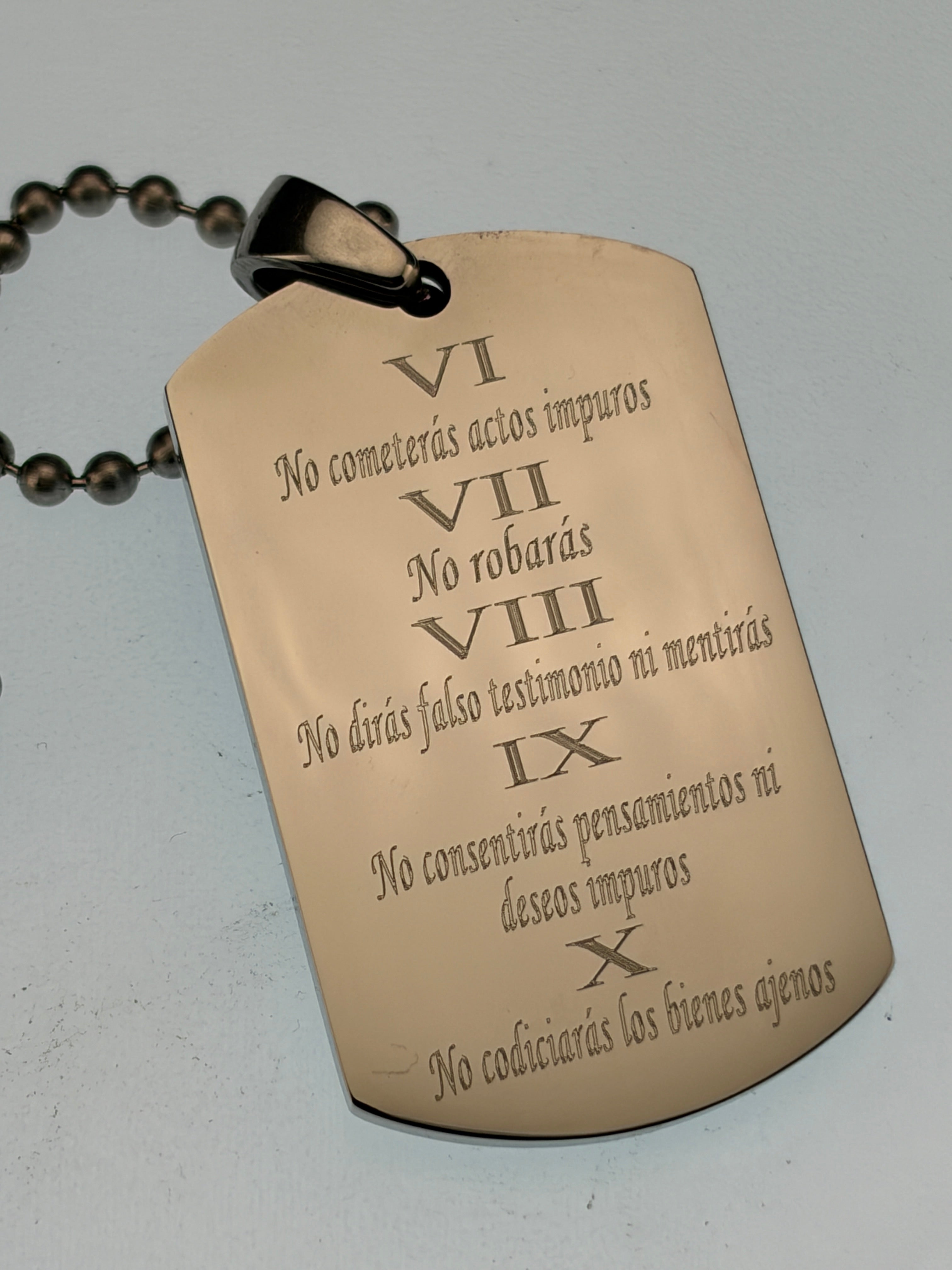 Collar de oración de cadena de bola de acero inoxidable sólido y grueso en español Spanish 10 Commandments Solid Thick  Stainless Steel Ball Chain Prayer Necklace