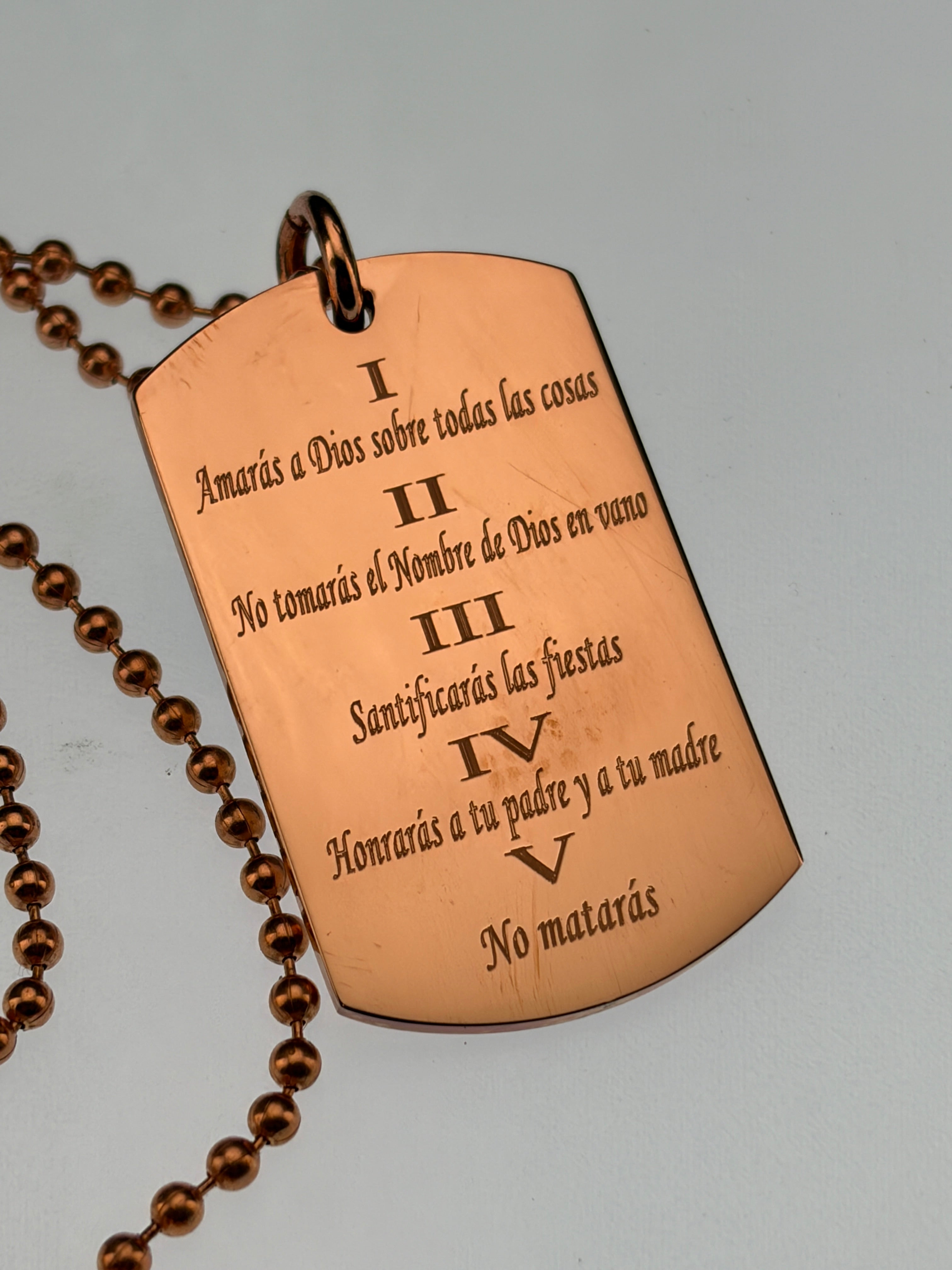 ESPAÑOL 10 MANDAMIENTOS COLLAR DE ORACIÓN DE CUERDA GRUESA SÓLIDA SPANISH 10 COMMANDMENTS SOLID THICK COPPER BALL CHAIN PRAYER NECKLACE