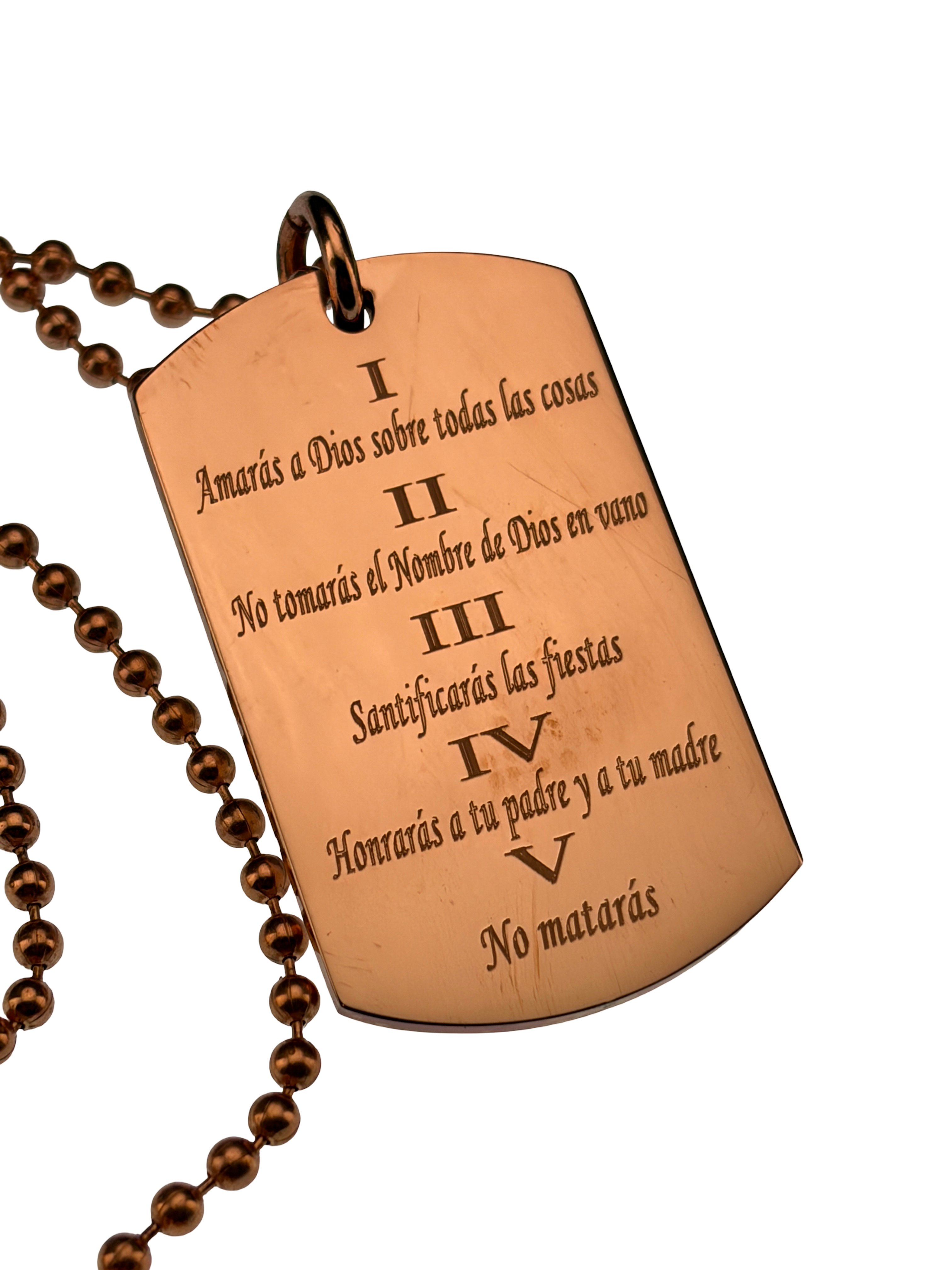 ESPAÑOL 10 MANDAMIENTOS COLLAR DE ORACIÓN DE CUERDA GRUESA SÓLIDA SPANISH 10 COMMANDMENTS SOLID THICK COPPER BALL CHAIN PRAYER NECKLACE