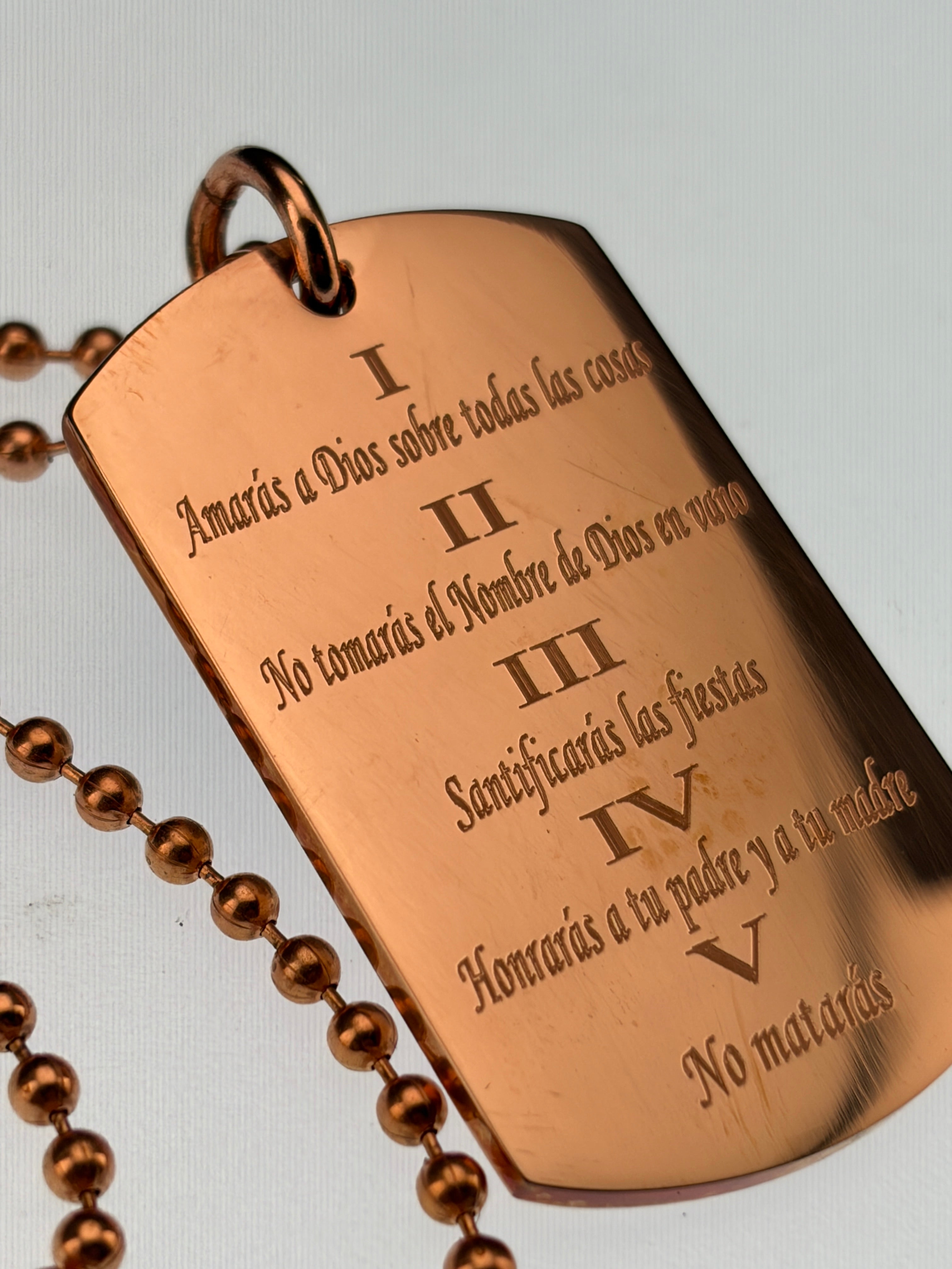ESPAÑOL 10 MANDAMIENTOS COLLAR DE ORACIÓN DE CUERDA GRUESA SÓLIDA SPANISH 10 COMMANDMENTS SOLID THICK COPPER BALL CHAIN PRAYER NECKLACE