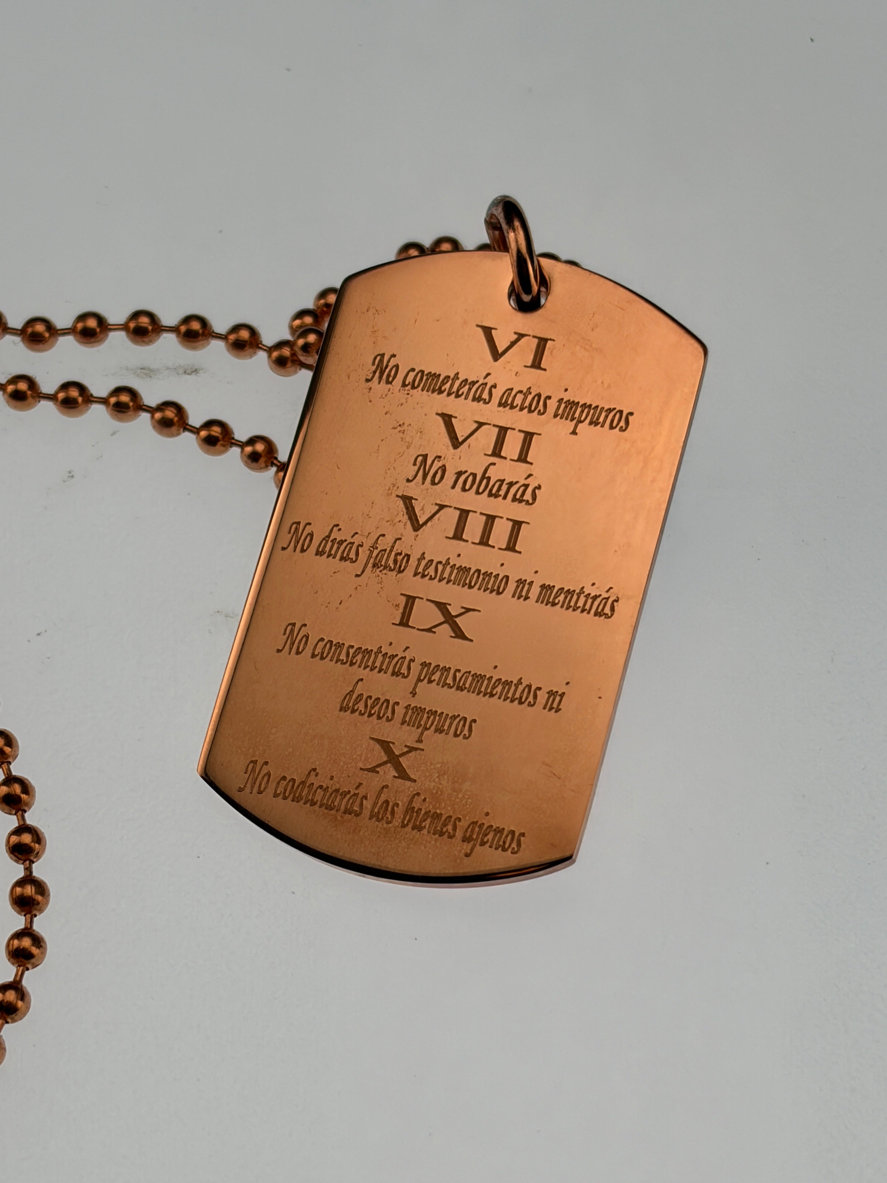 ESPAÑOL 10 MANDAMIENTOS COLLAR DE ORACIÓN DE CUERDA GRUESA SÓLIDA SPANISH 10 COMMANDMENTS SOLID THICK COPPER BALL CHAIN PRAYER NECKLACE