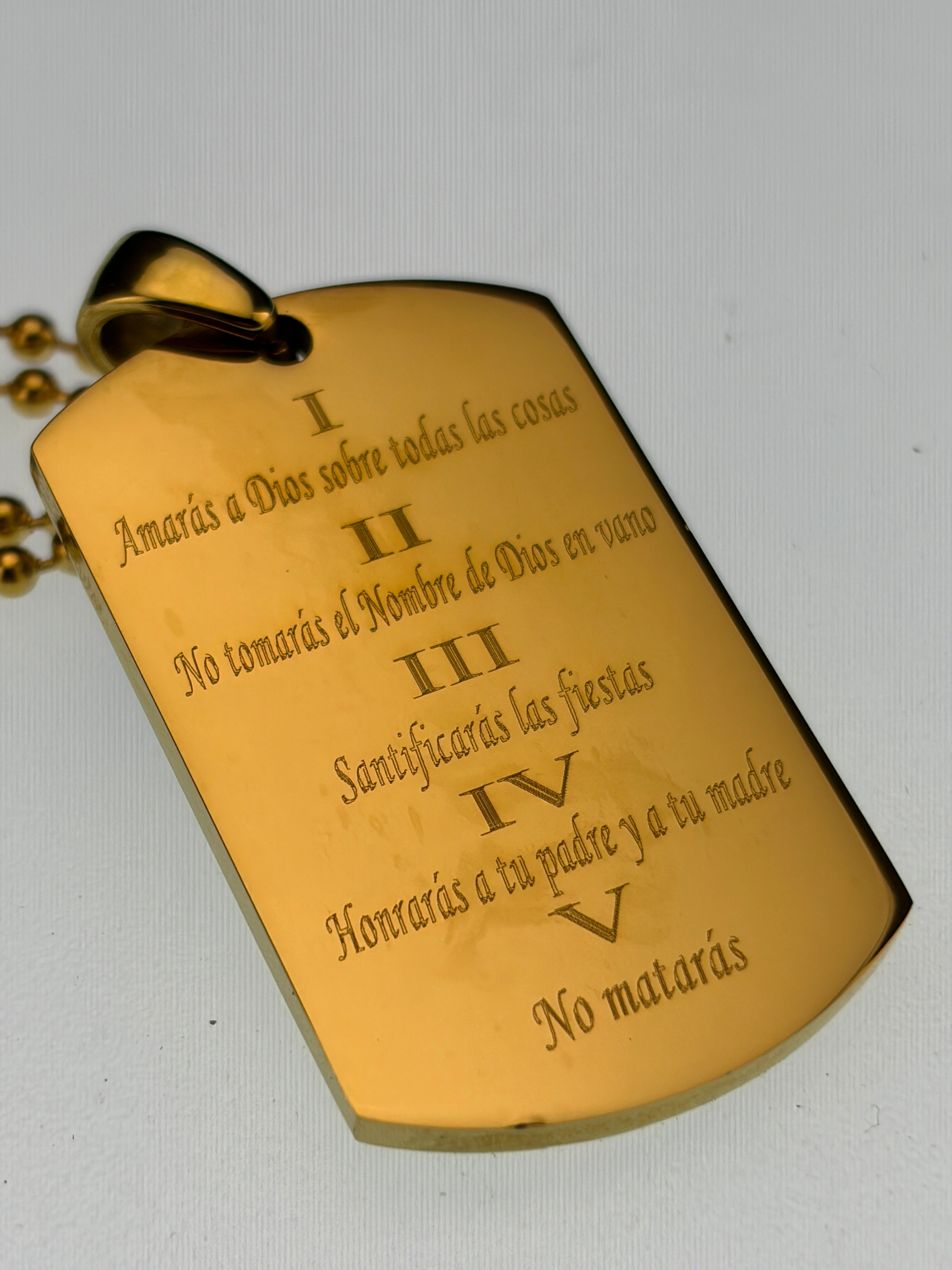 10 MANDAMIENTOS ESPAÑOLES COLLAR DE PLACA DE PERRO ACERO INOXIDABLE RELIGIOSO DE ORO IPG Spanish 10 TEN COMMANDMENTS DOG TAG NECKLACE RELIGIOUS STAINLESS STEEL GOLD IPG