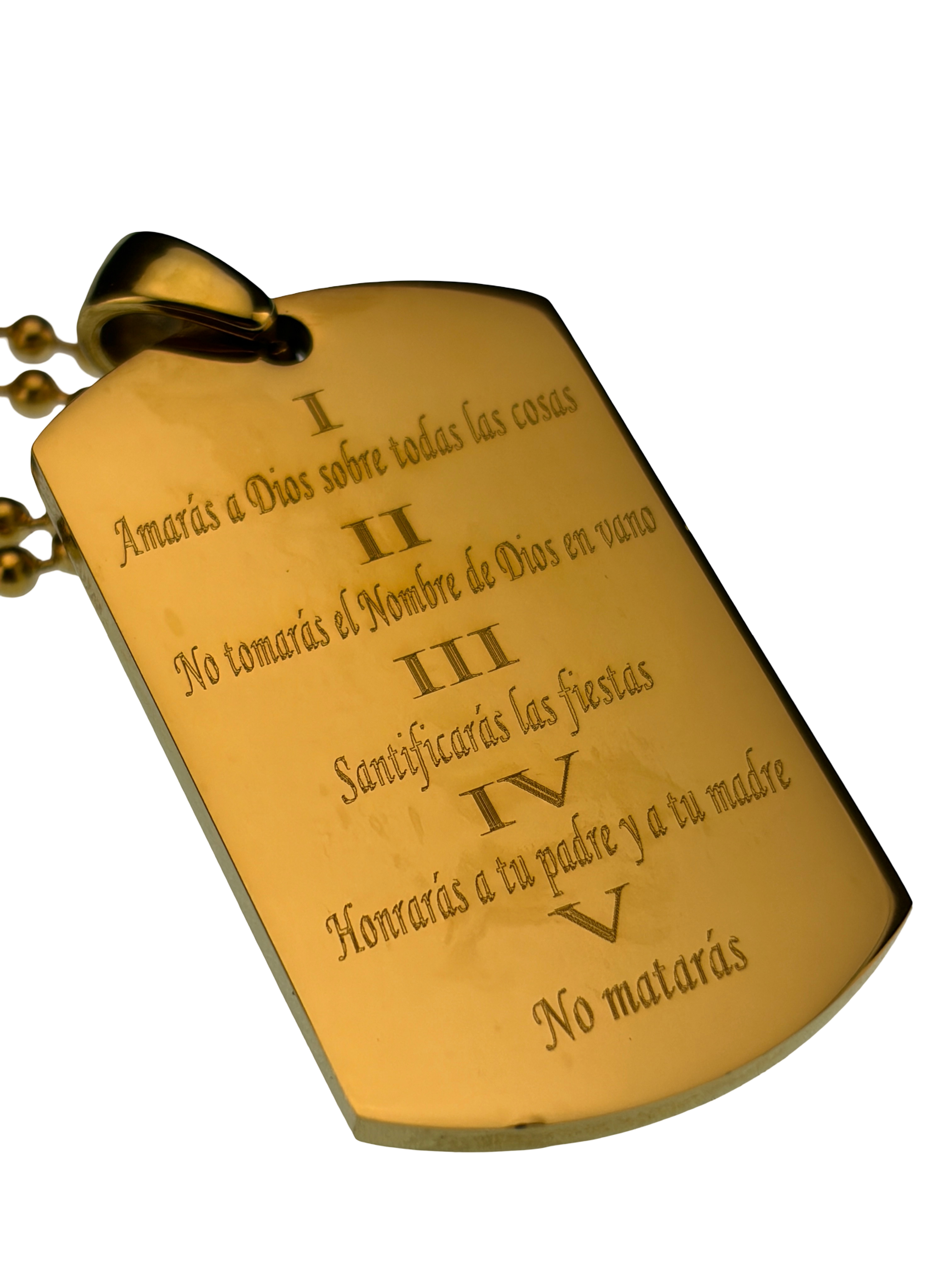 10 MANDAMIENTOS ESPAÑOLES COLLAR DE PLACA DE PERRO ACERO INOXIDABLE RELIGIOSO DE ORO IPG Spanish 10 TEN COMMANDMENTS DOG TAG NECKLACE RELIGIOUS STAINLESS STEEL GOLD IPG