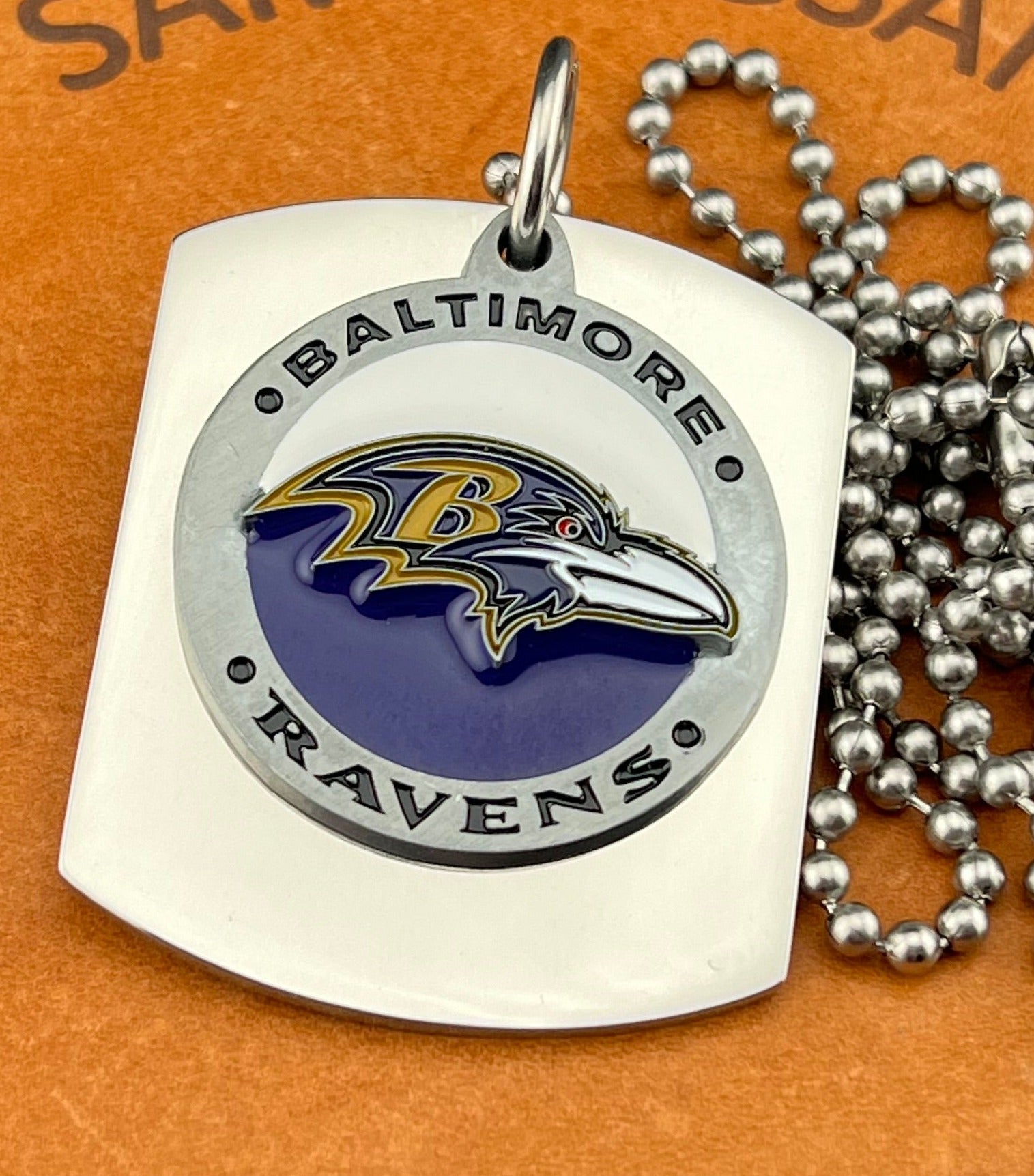 Baltimore Ravens X LARGE  DOG TAG STAINLESS STEEL NECKLACE