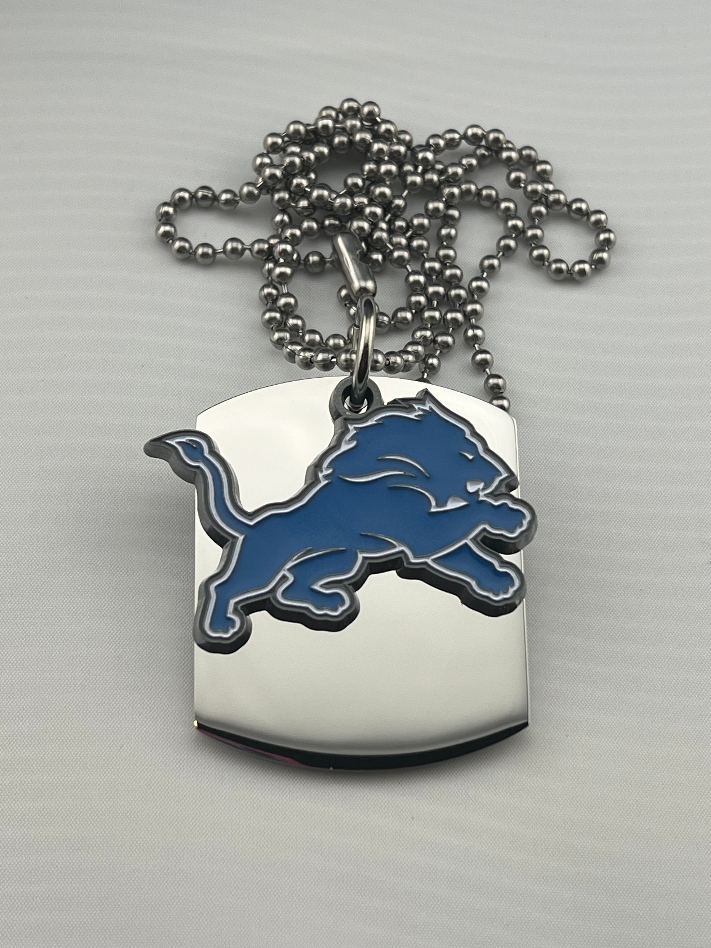 NFL DETROIT LIONS SHAPE X LARGE PENDANT DANGLER ON THICK STAINLESS STEEL DOG TAG