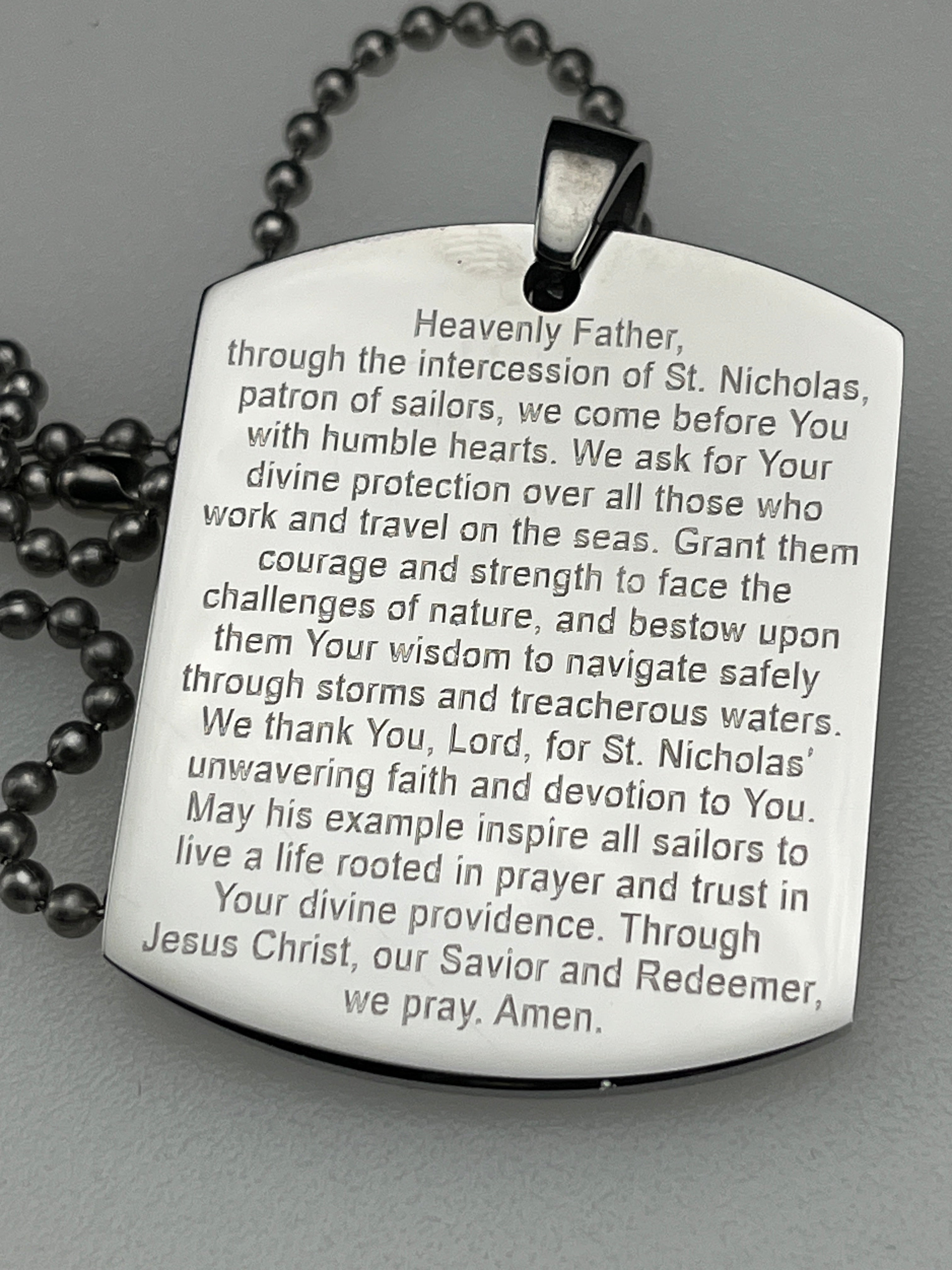 Saint Nicholas Protector of Sailors Seaman Patron Saint Image and Prayer Stainless Steel dog tag necklace