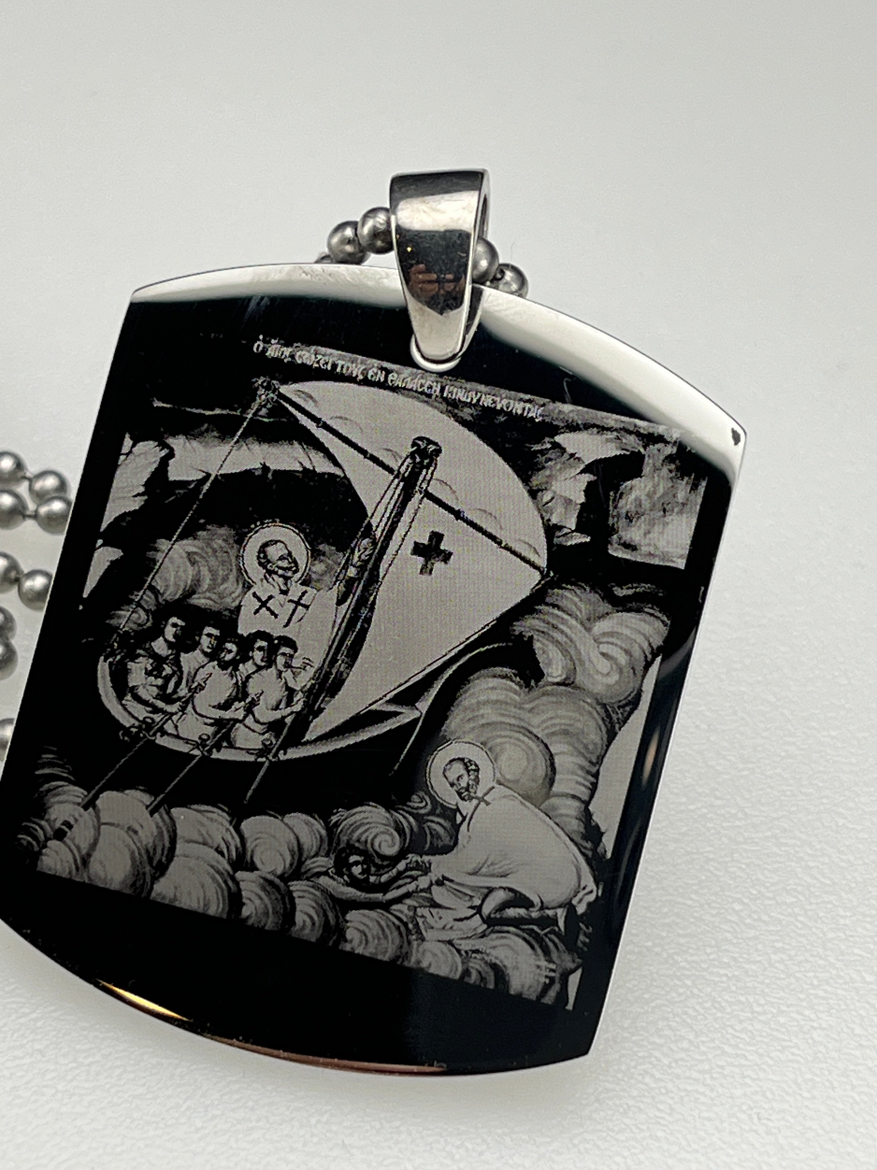 Saint Nicholas Protector of Sailors Seaman Patron Saint Image and Prayer Stainless Steel dog tag necklace