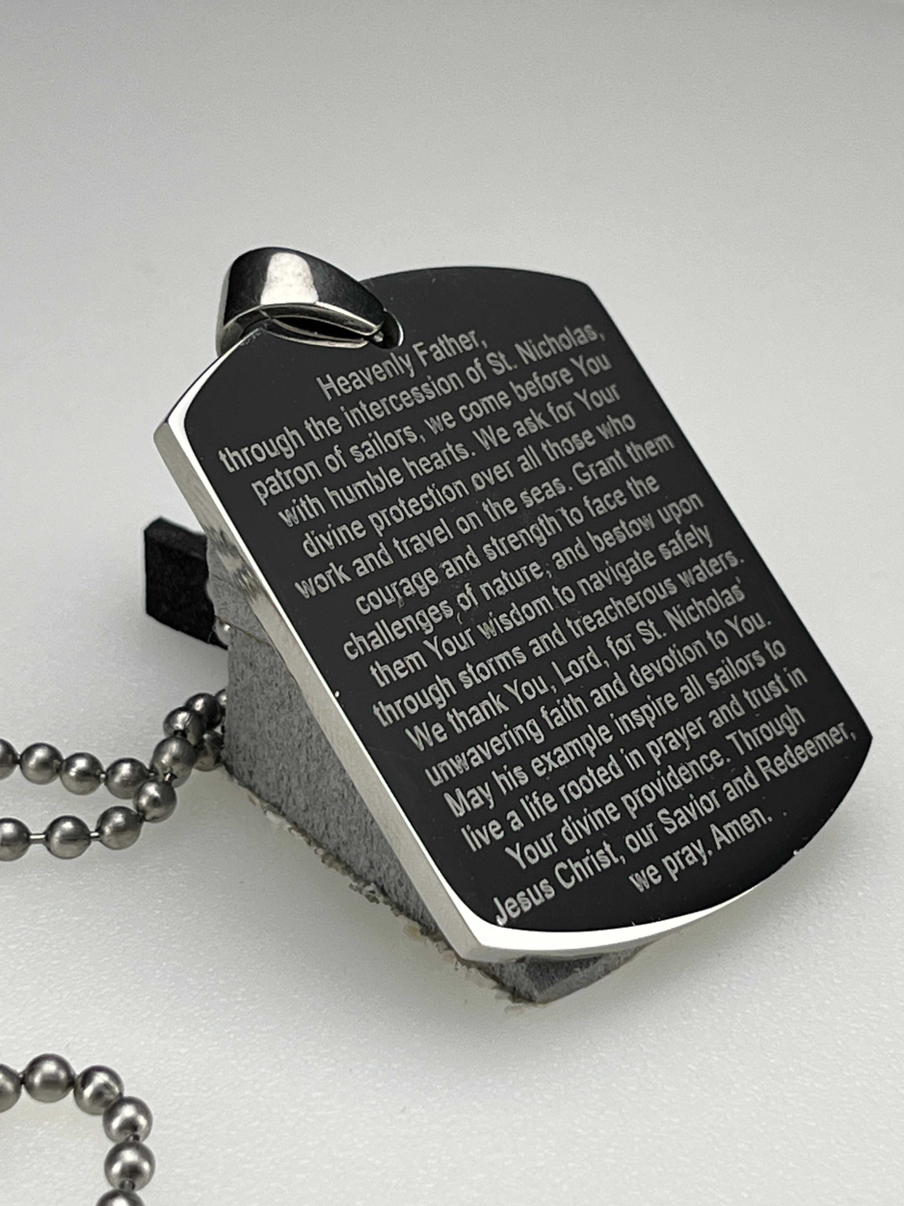 Saint Nicholas Protector of Sailors Seaman Patron Saint Image and Prayer Stainless Steel dog tag necklace