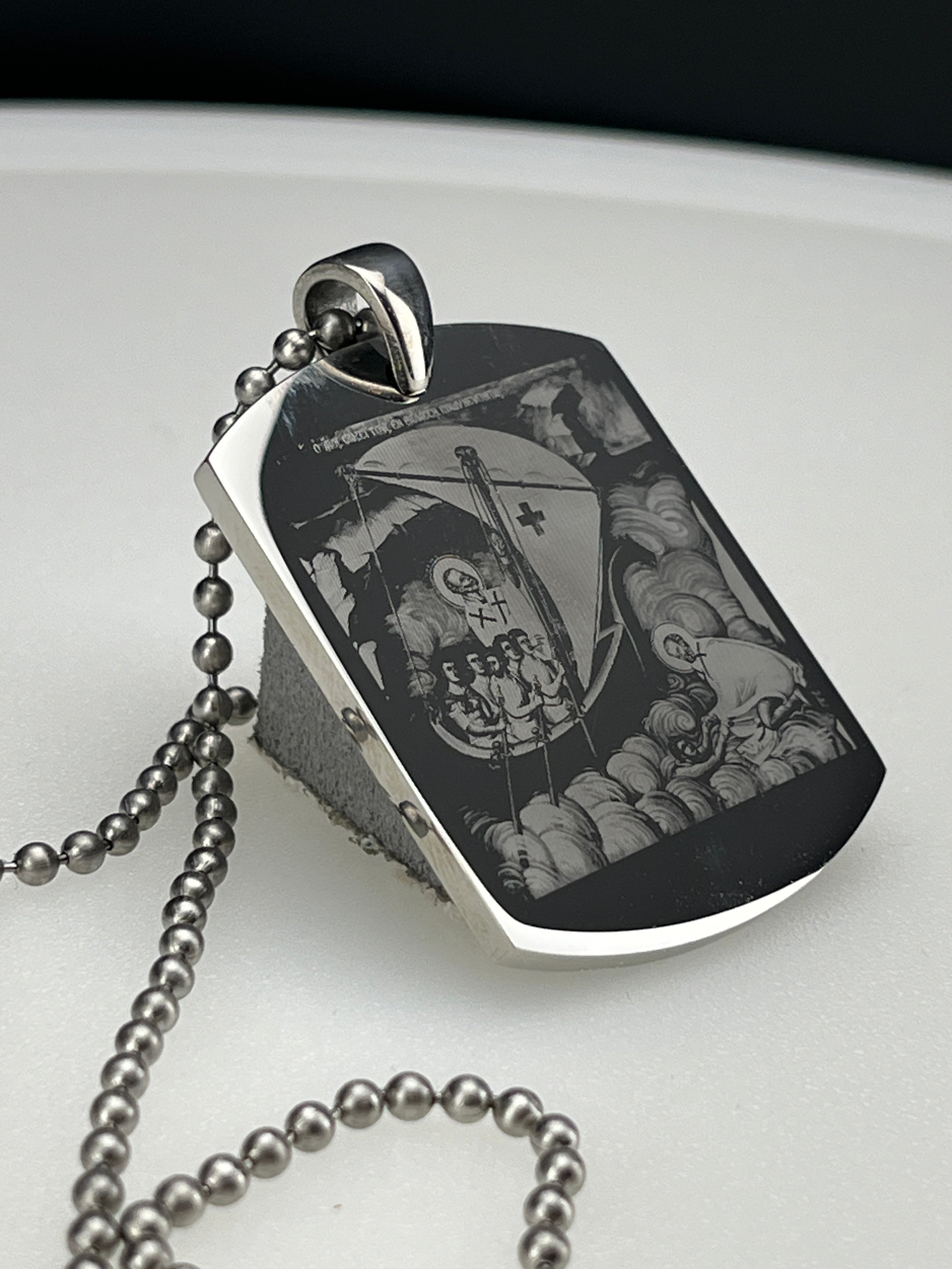 Saint Nicholas Protector of Sailors Seaman Patron Saint Image and Prayer Stainless Steel dog tag necklace