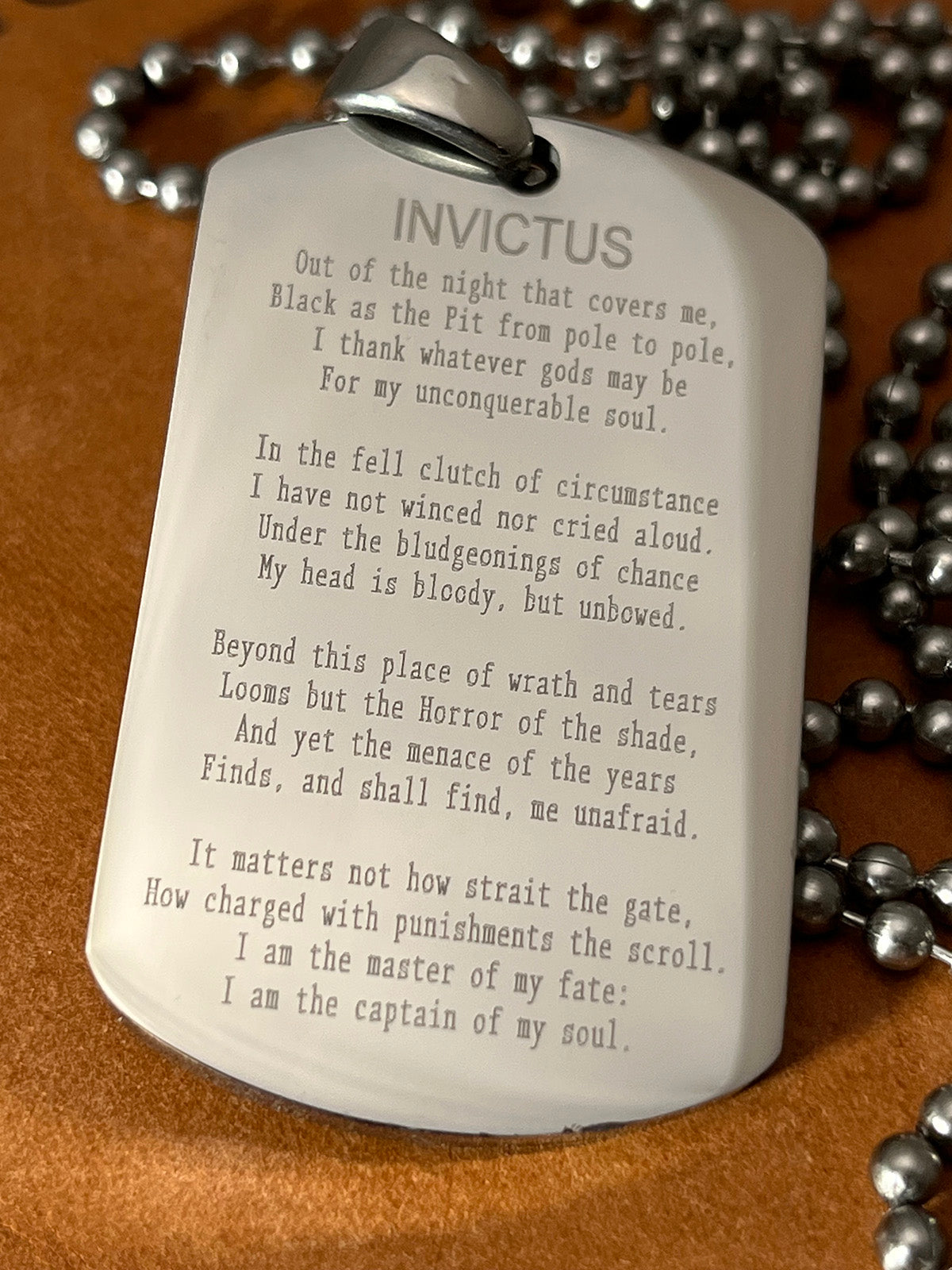Invictus poem and Masonic symbol THICK  STAINLESS STEEL BALL CHAIN SHINE NECKLACE