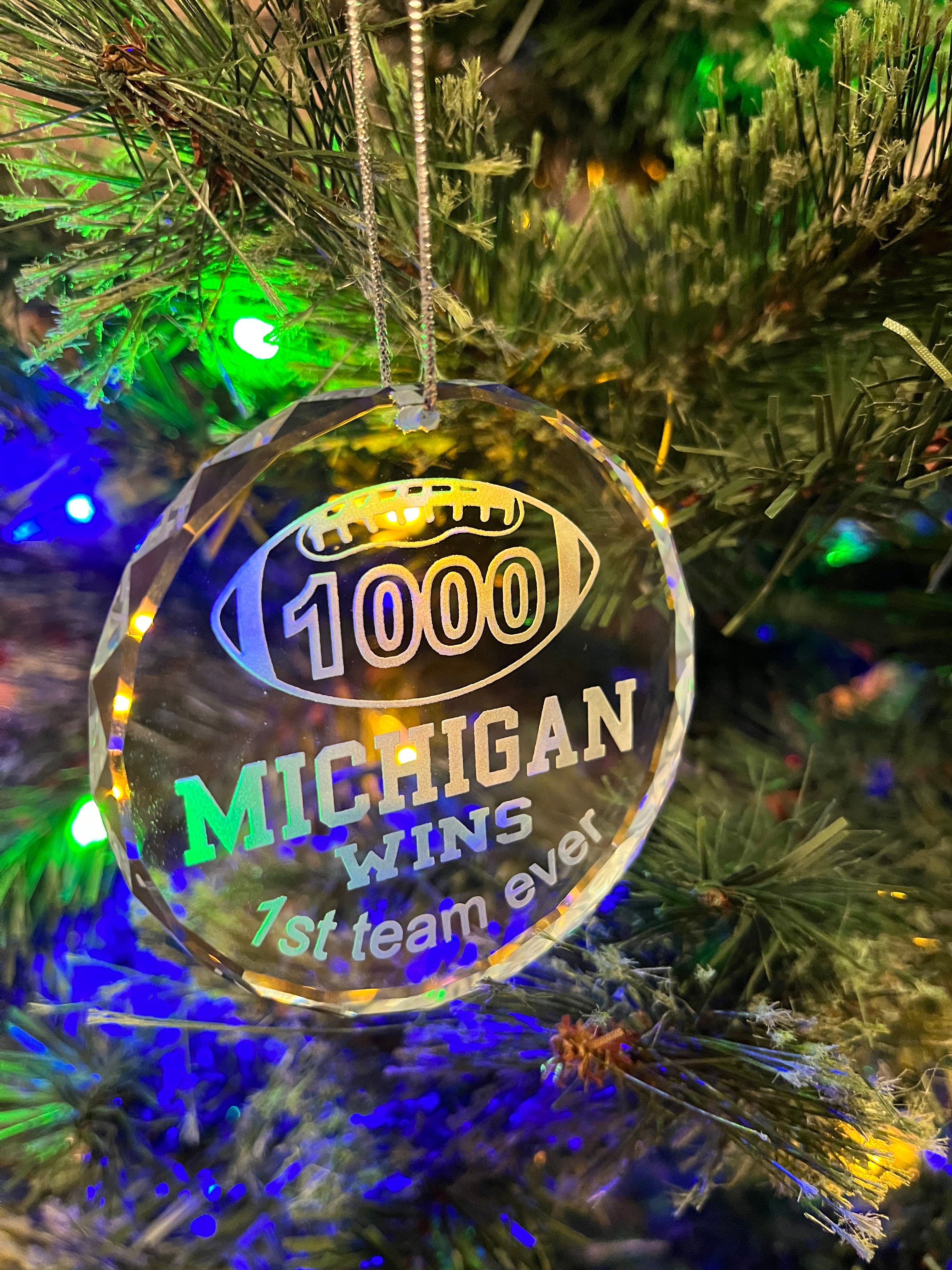 Michigan UM football 1st first team to 1000 WINS crystal ornament memory celebration