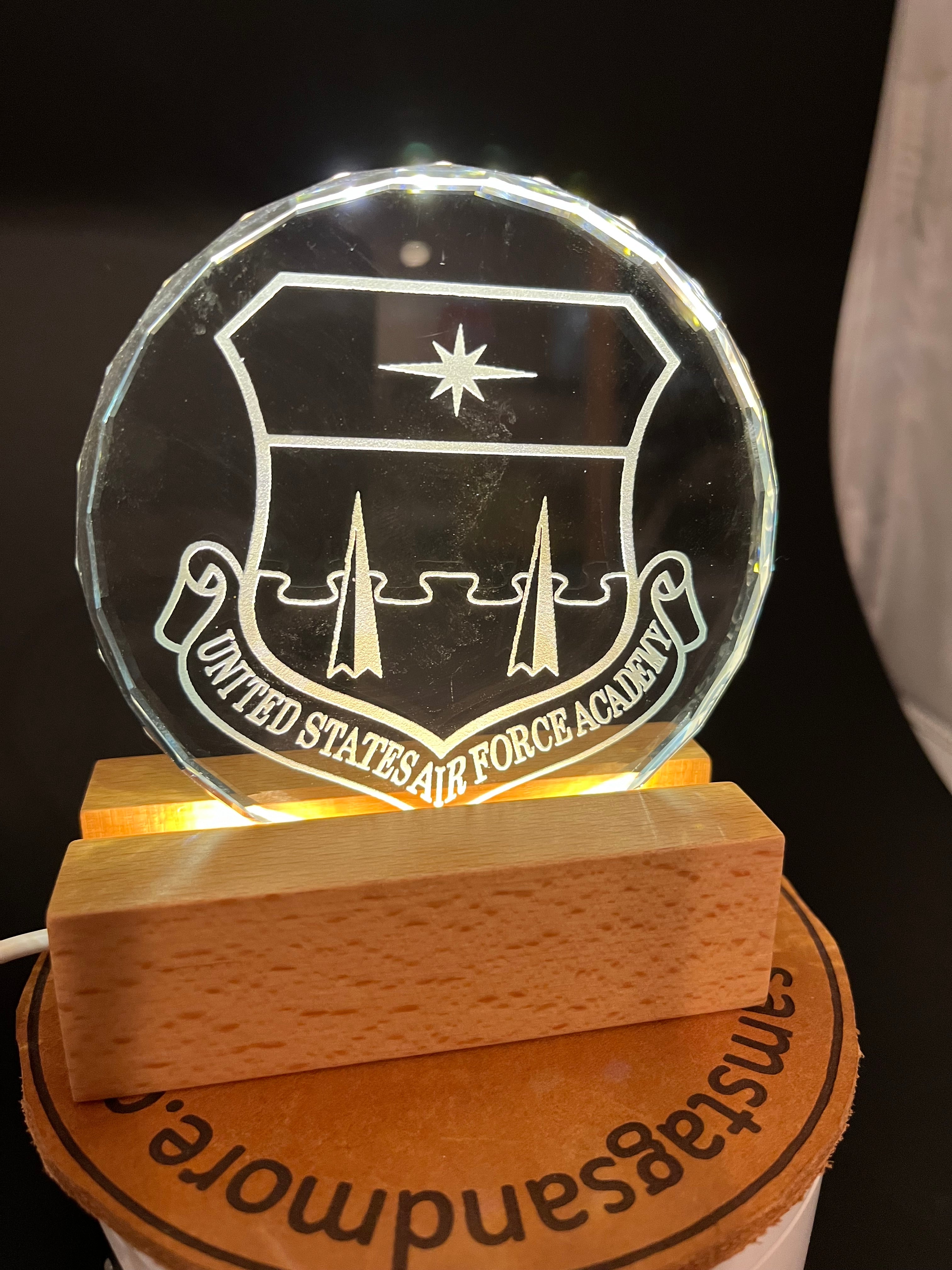 USMMA USMA USAFA USCGA USNA Federal Service Academy sand carved crystal lighted LED base memory celebration