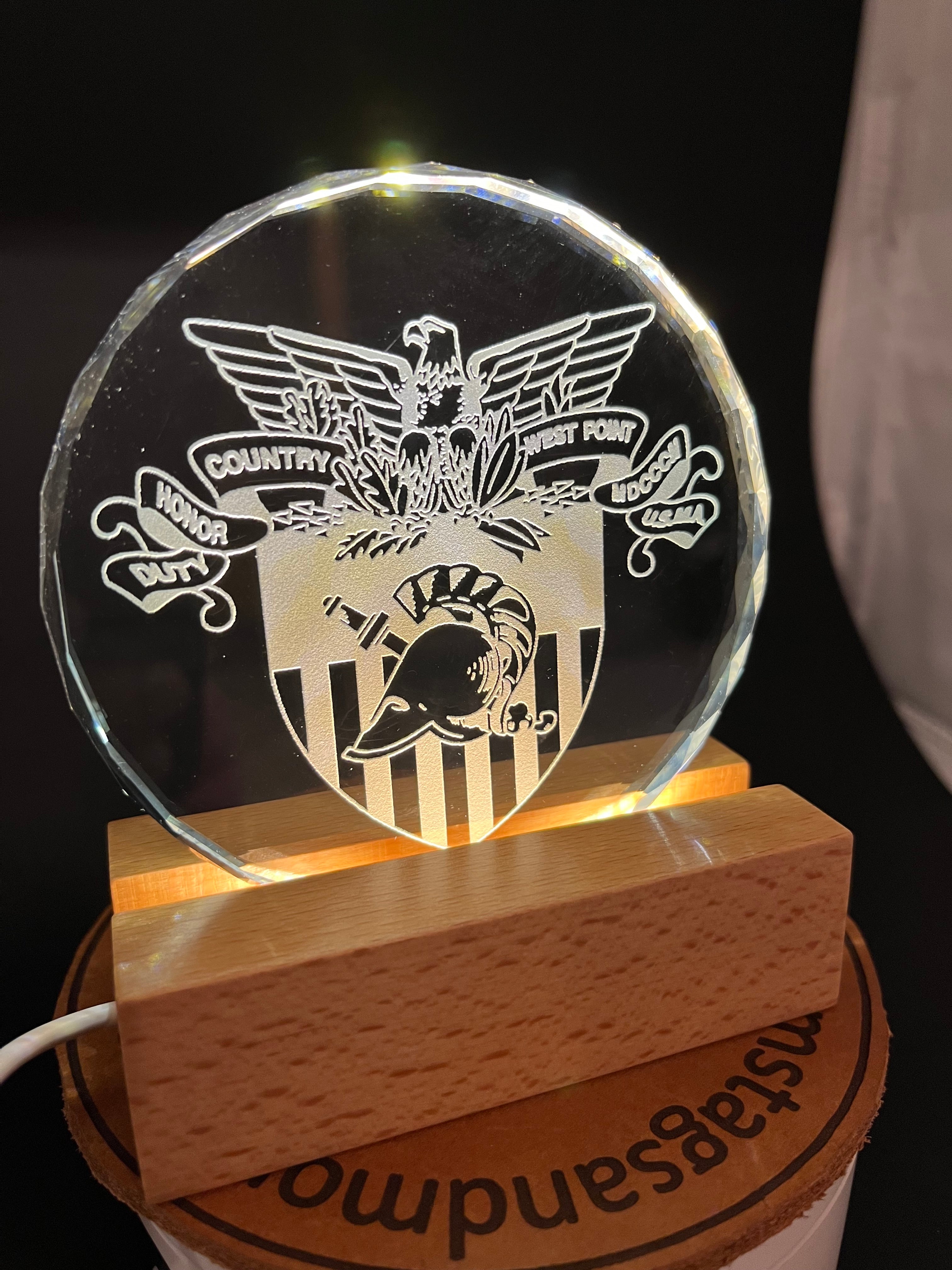 USMMA USMA USAFA USCGA USNA Federal Service Academy sand carved crystal lighted LED base memory celebration