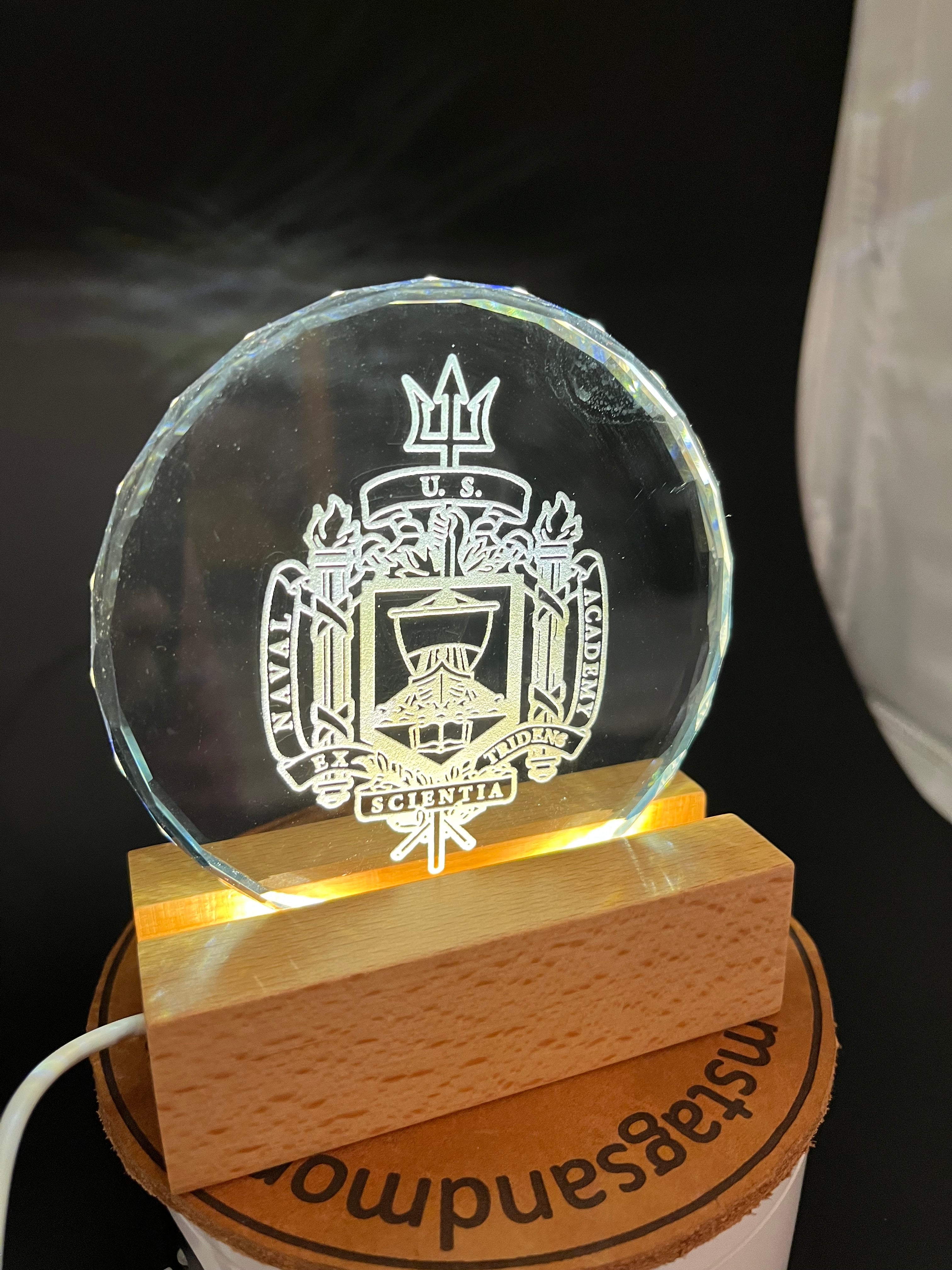 USMMA USMA USAFA USCGA USNA Federal Service Academy sand carved crystal lighted LED base memory celebration
