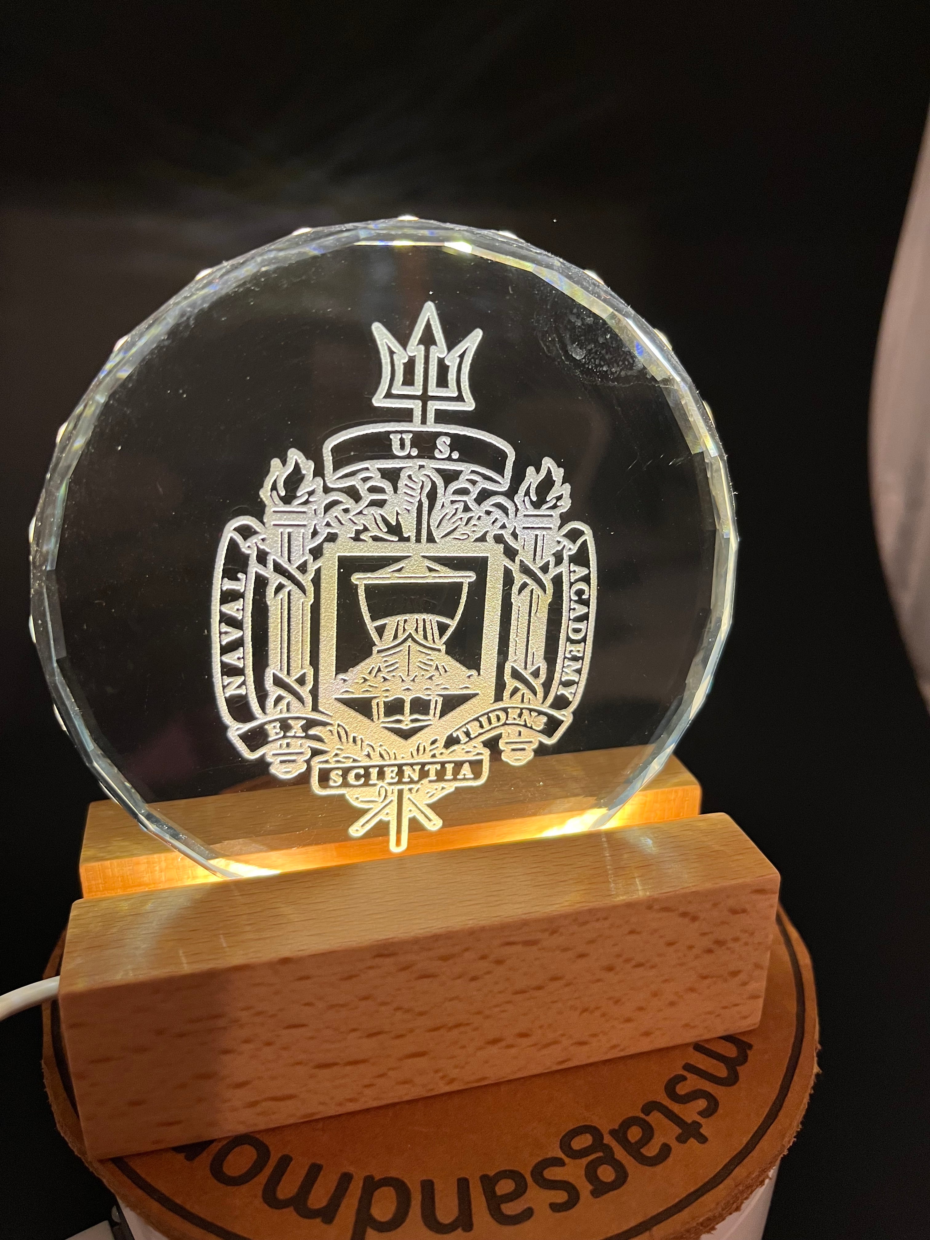 USMMA USMA USAFA USCGA USNA Federal Service Academy sand carved crystal lighted LED base memory celebration