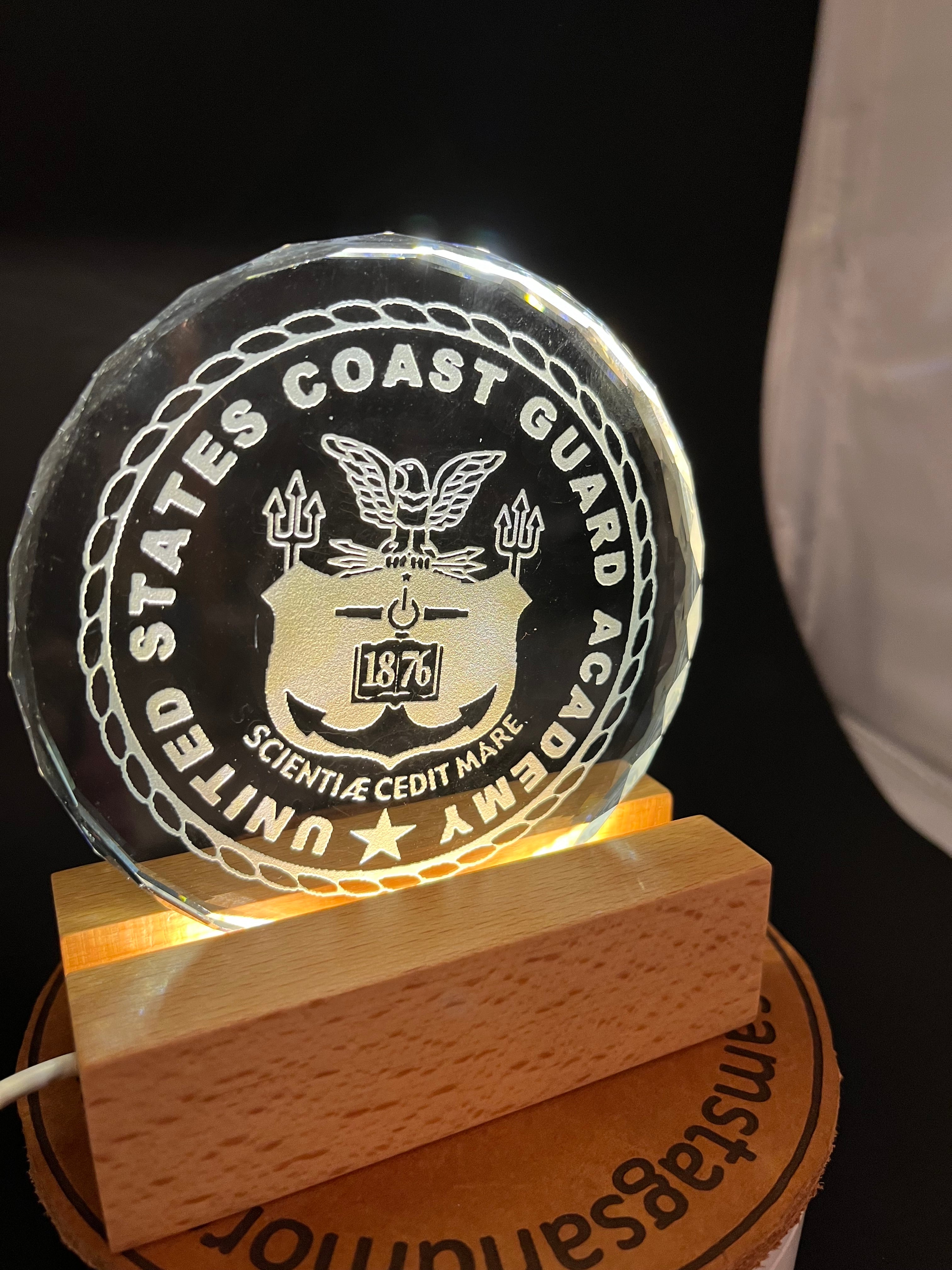 USMMA USMA USAFA USCGA USNA Federal Service Academy sand carved crystal lighted LED base memory celebration