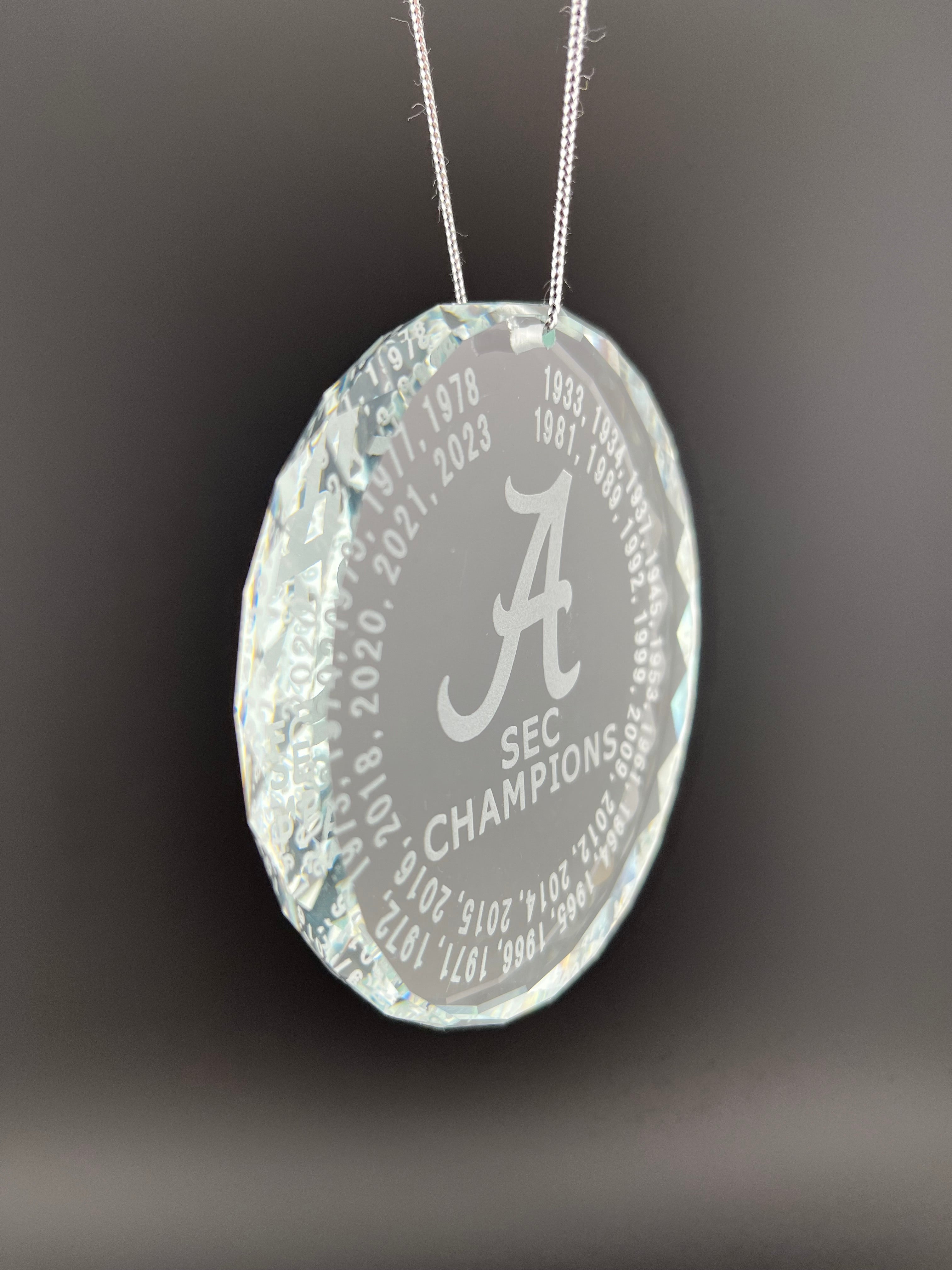 Alabama Bama Crimson Tide NCAA SEC champions 2023 K9 Optical Crystal Ornament