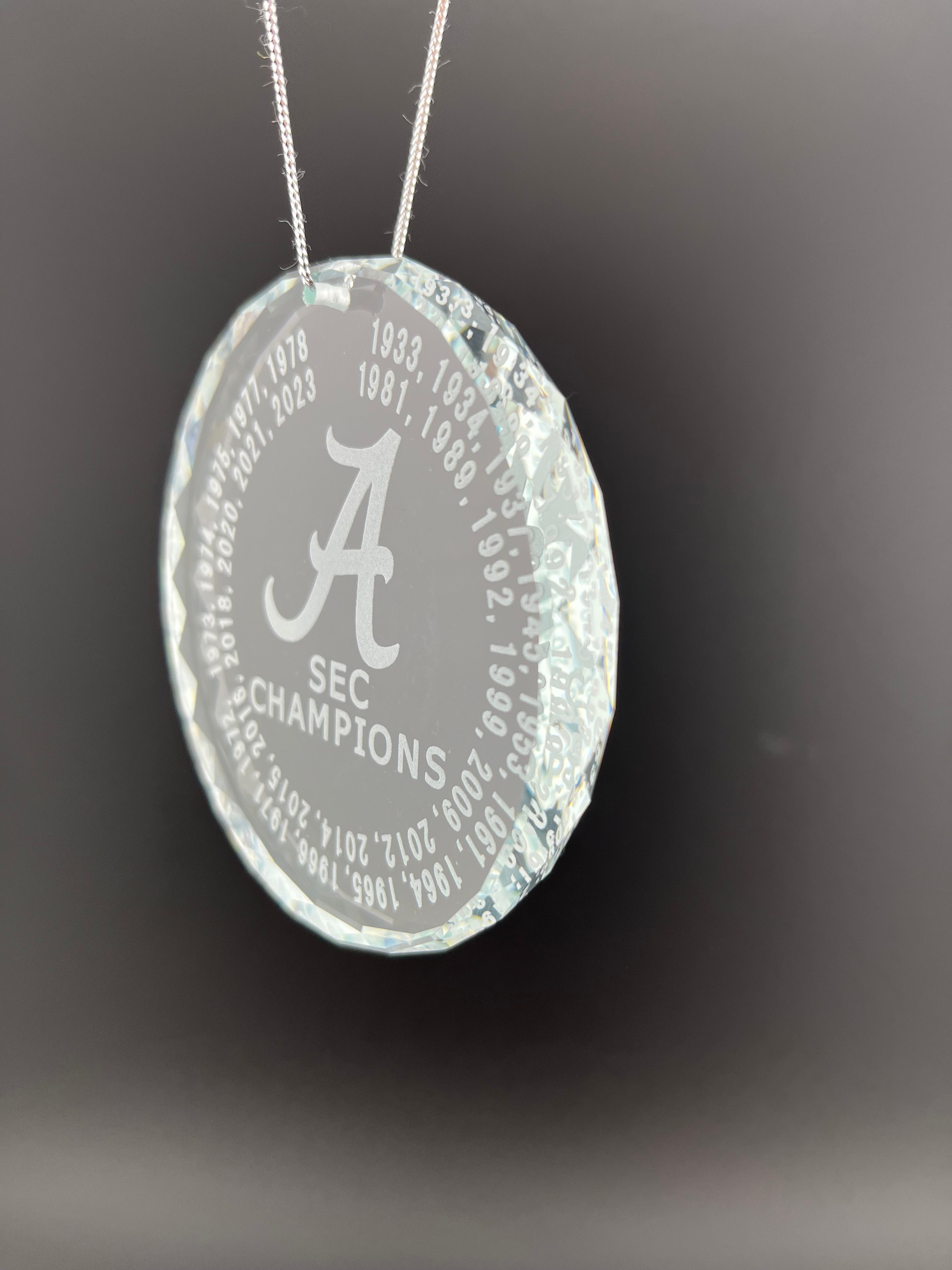 Alabama Bama Crimson Tide NCAA SEC champions 2023 K9 Optical Crystal Ornament