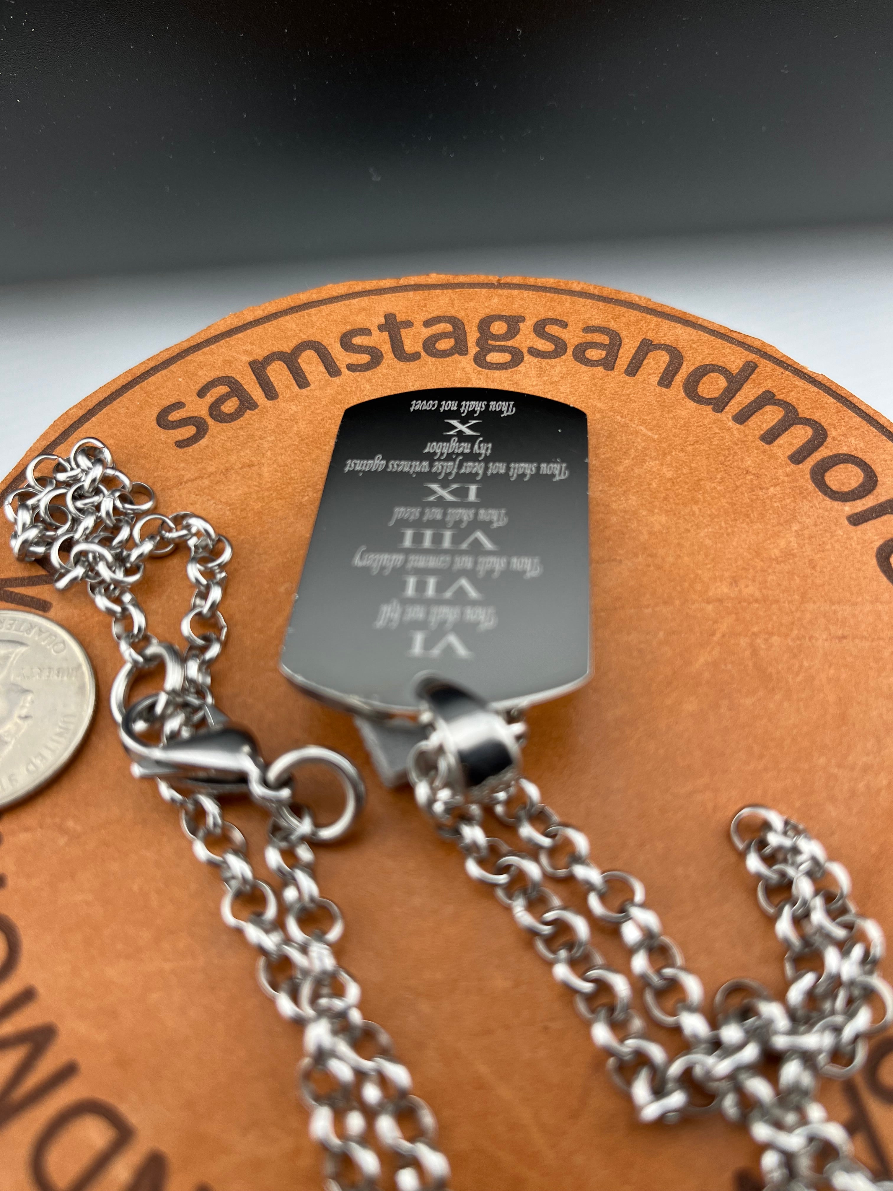 10 COMMANDMENTS SOLID THICK  STAINLESS STEEL ROLO CHAIN SHINE  PRAYER