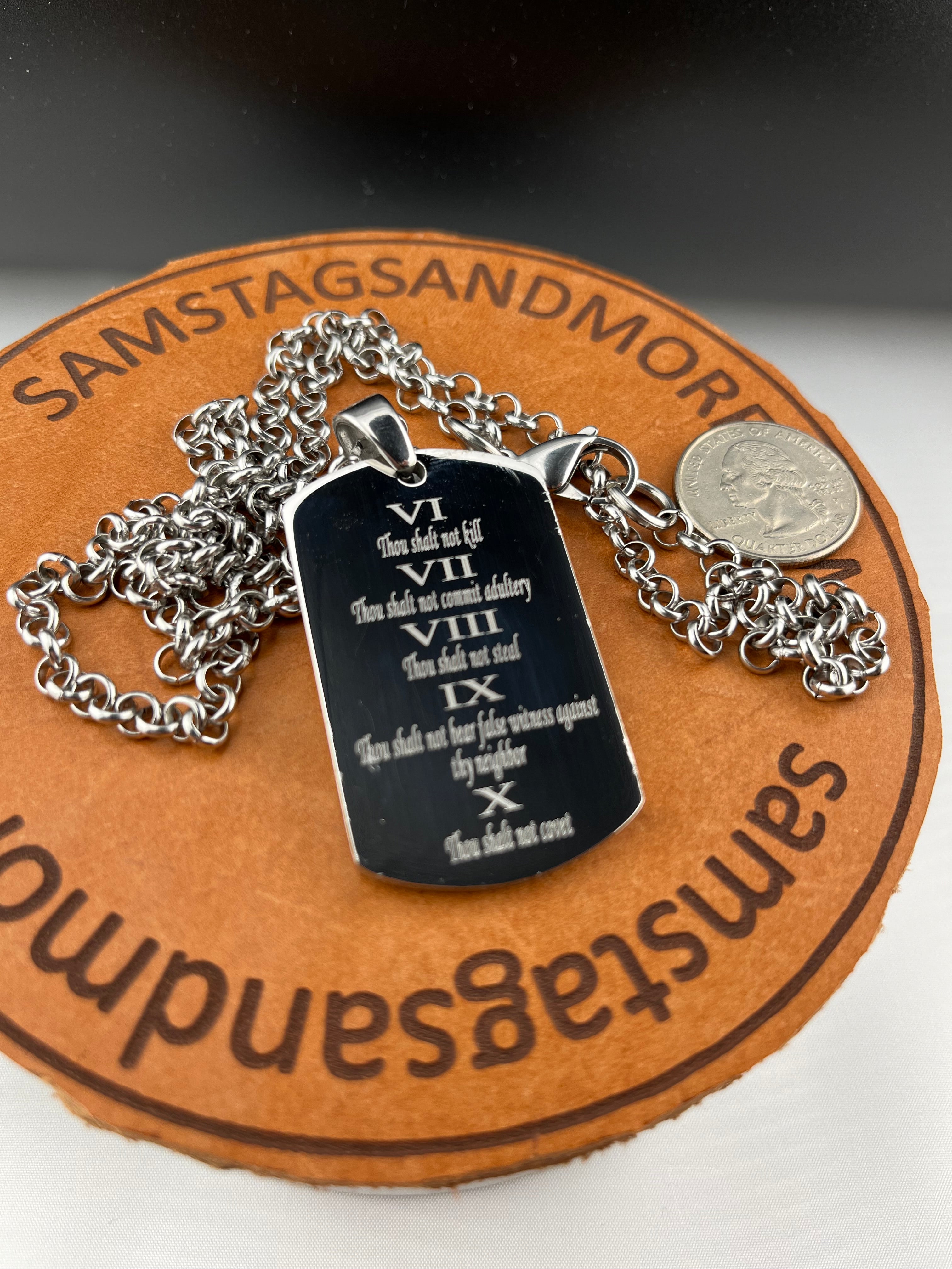 10 COMMANDMENTS SOLID THICK  STAINLESS STEEL ROLO CHAIN SHINE  PRAYER