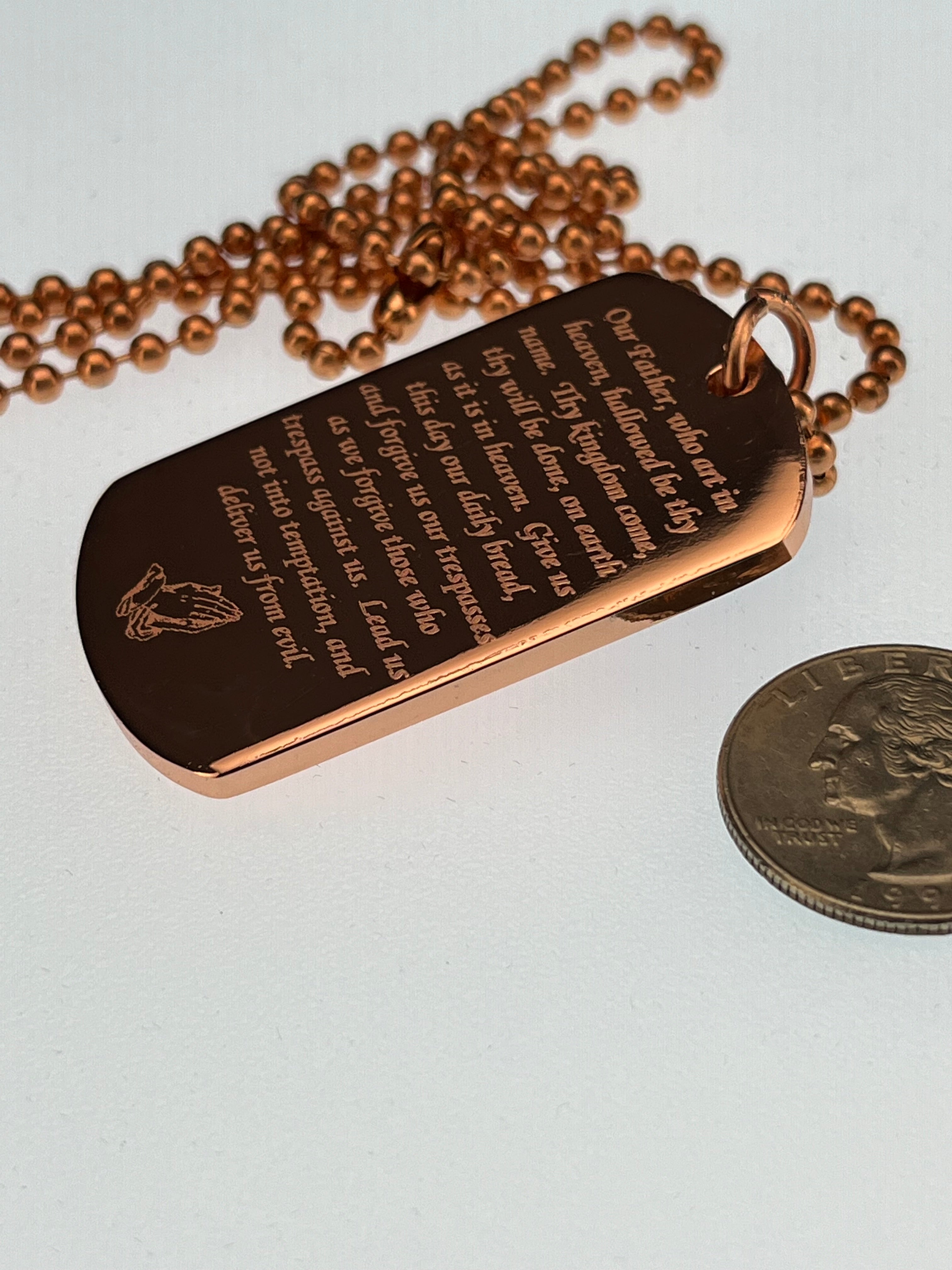 LORDS PRAYER OUR FATHER PRAYER RELIGION SOLID COPPER DOG TAG PENDANT necklace