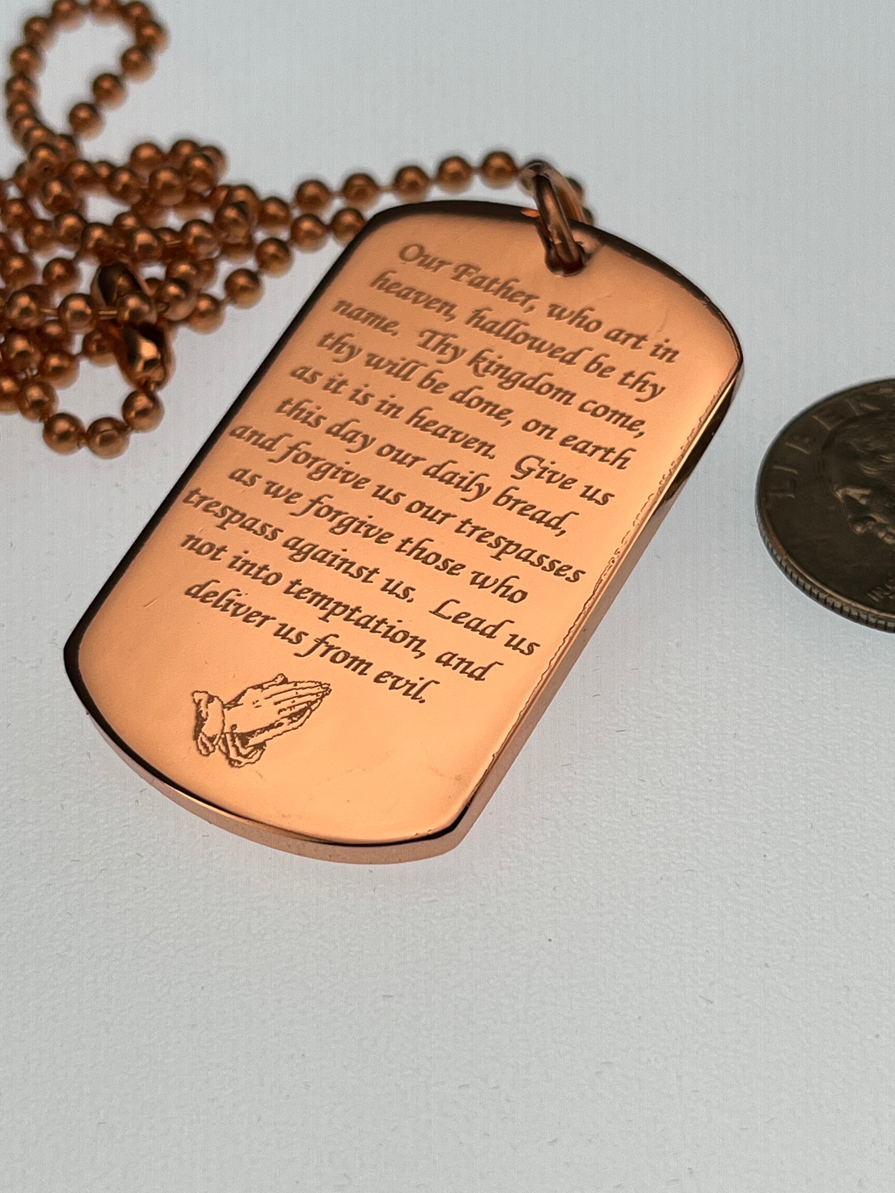 LORDS PRAYER OUR FATHER PRAYER RELIGION SOLID COPPER DOG TAG PENDANT necklace