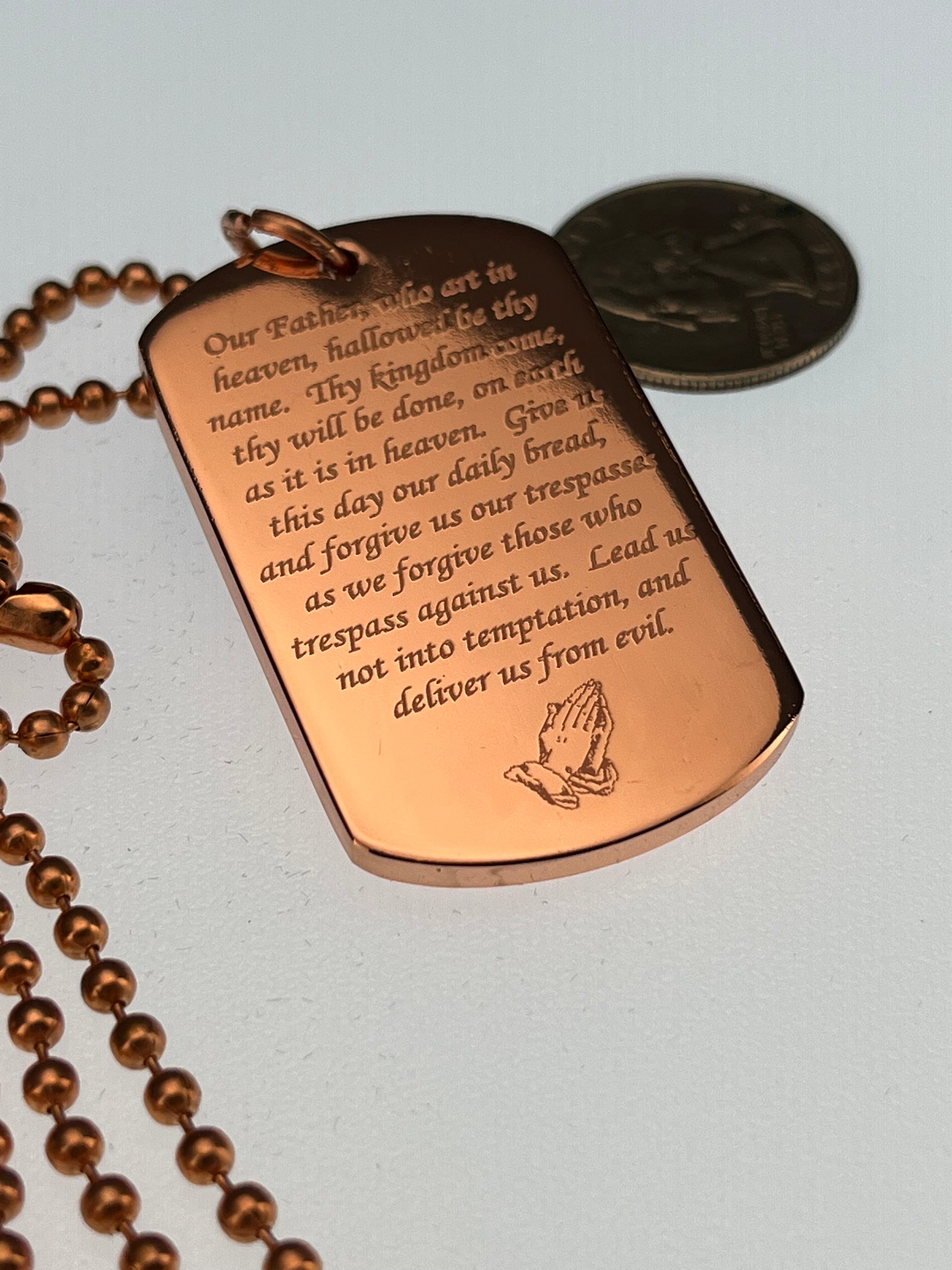 LORDS PRAYER OUR FATHER PRAYER RELIGION SOLID COPPER DOG TAG PENDANT necklace